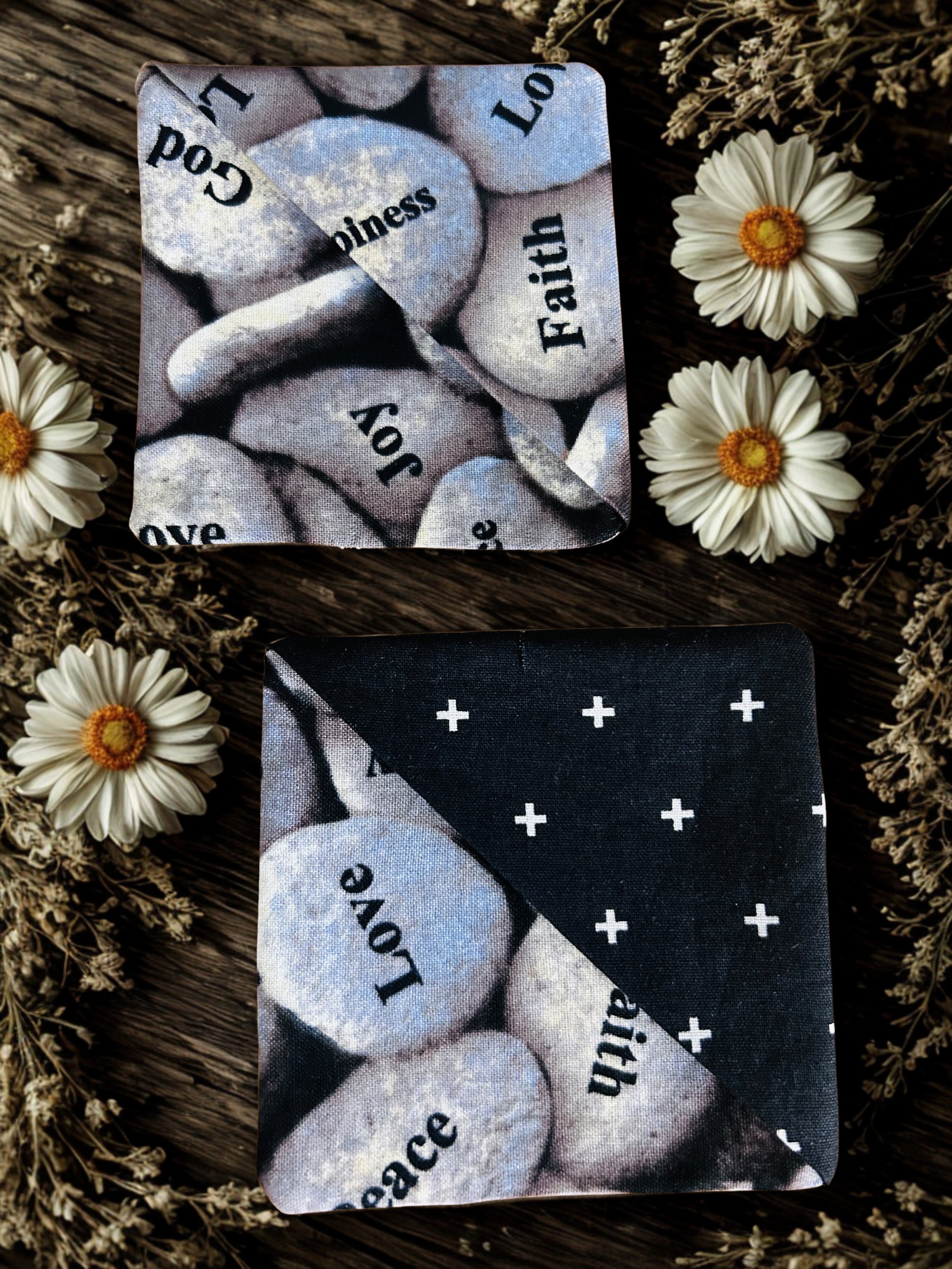 Set of Two - Spiritual Fabric Corner Bookmarks, Faith-Inspired Coffee Bookmarks