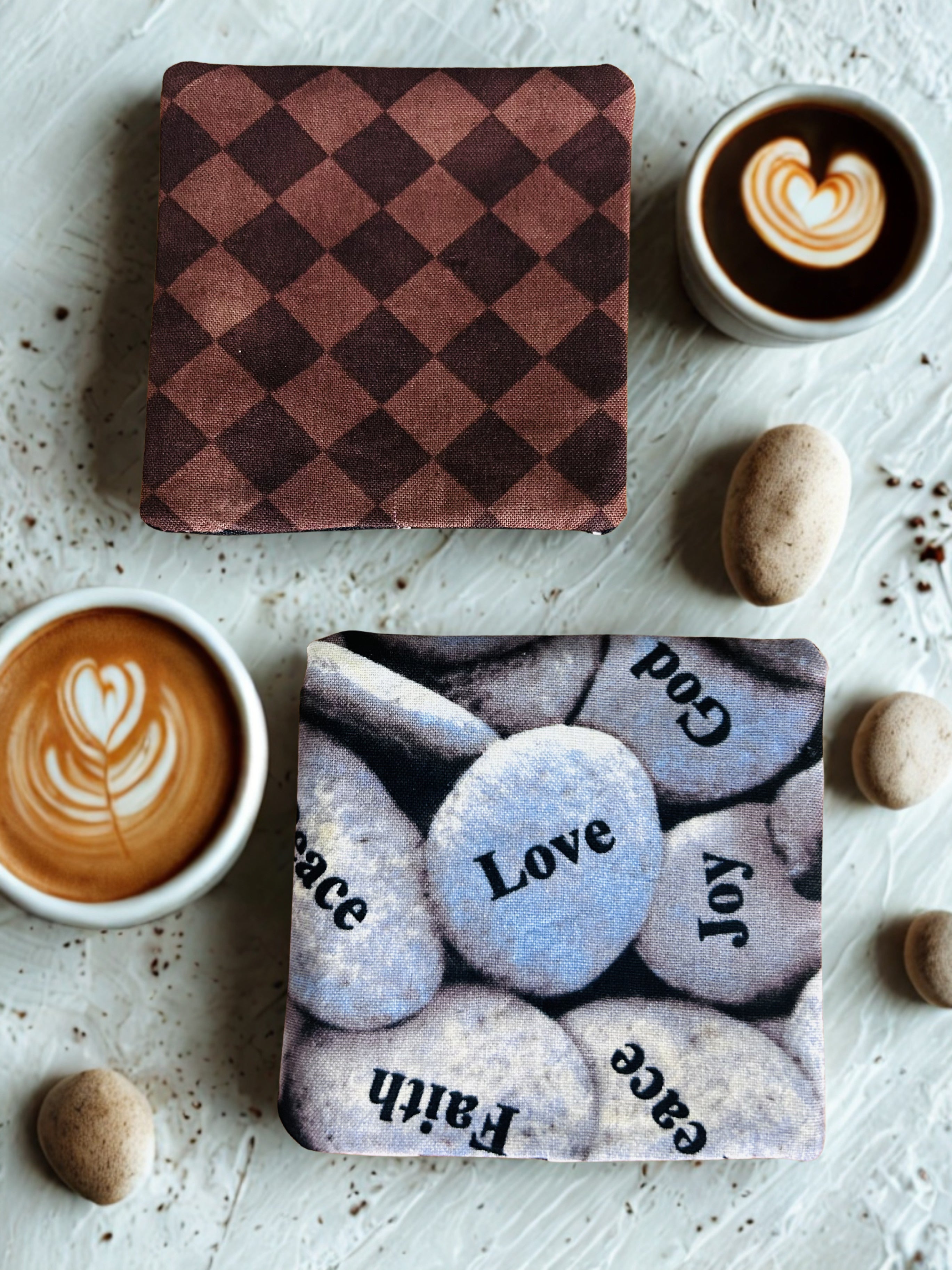 Set of Two - Spiritual Fabric Corner Bookmarks, Faith-Inspired Coffee Bookmarks