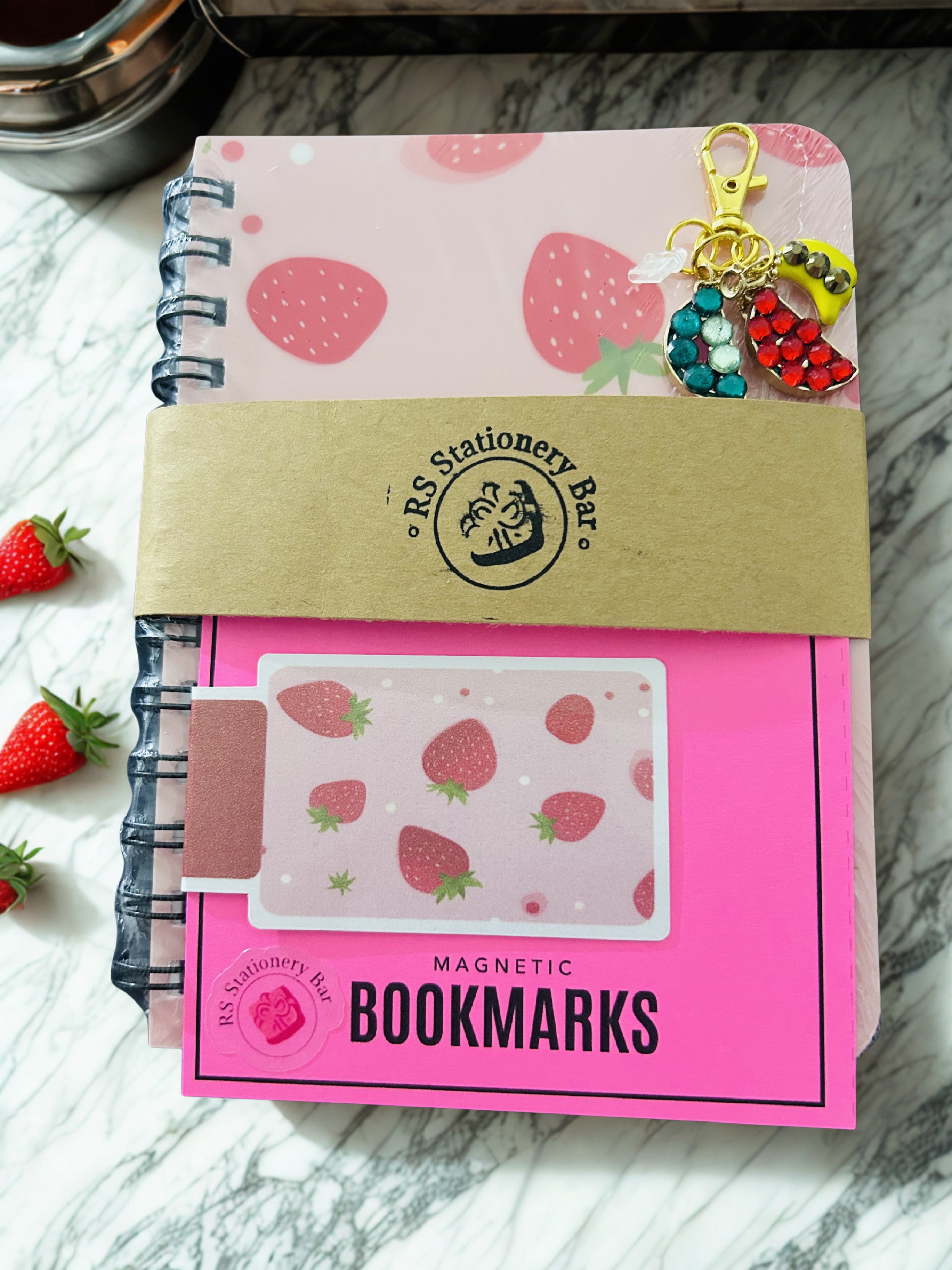Strawberry Pastel Spiral Bound Journal — Strawberry Fruit Theme Notebook