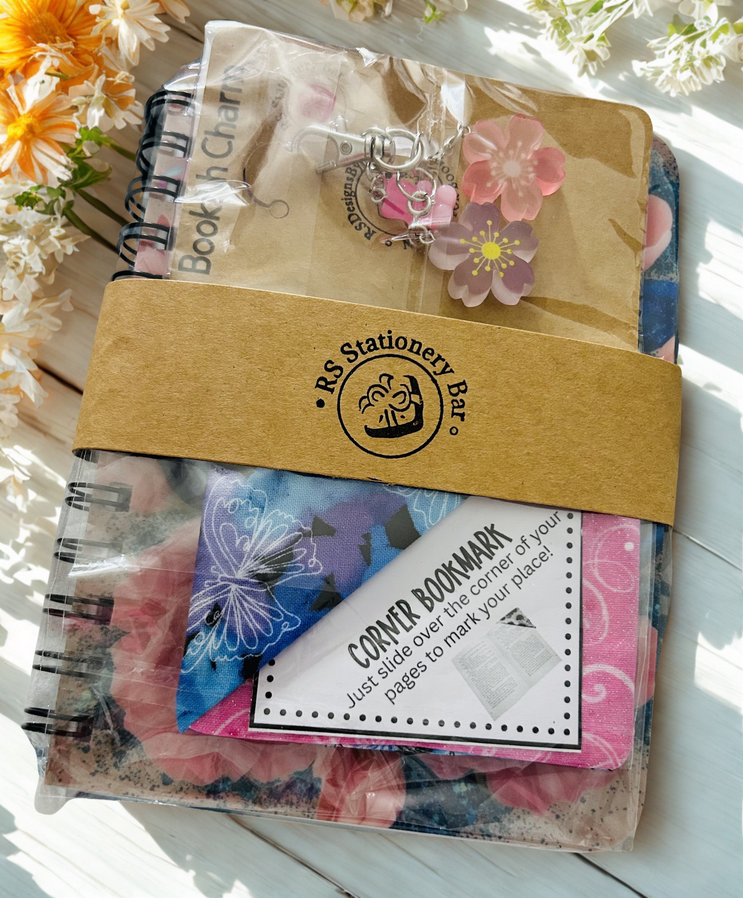 The Lined Floral Notebook Set, Butterfly Corner Bookmark & Floral Charm