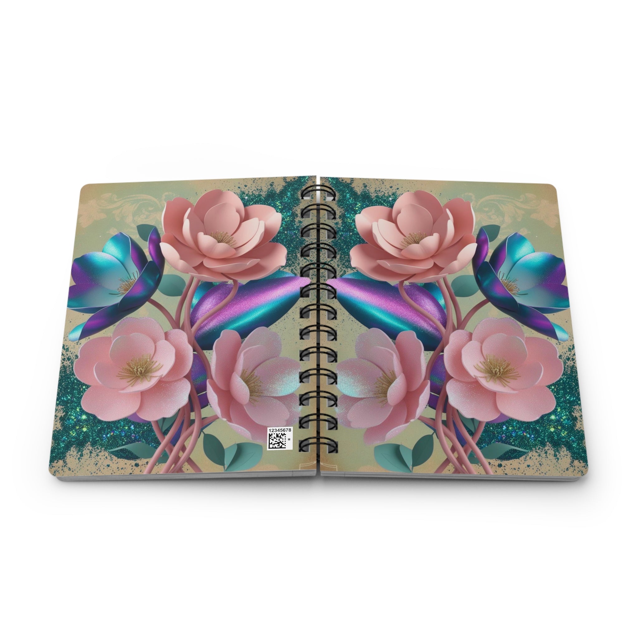 Floral Cotton Candy Glitter Notebook - Floral Detail