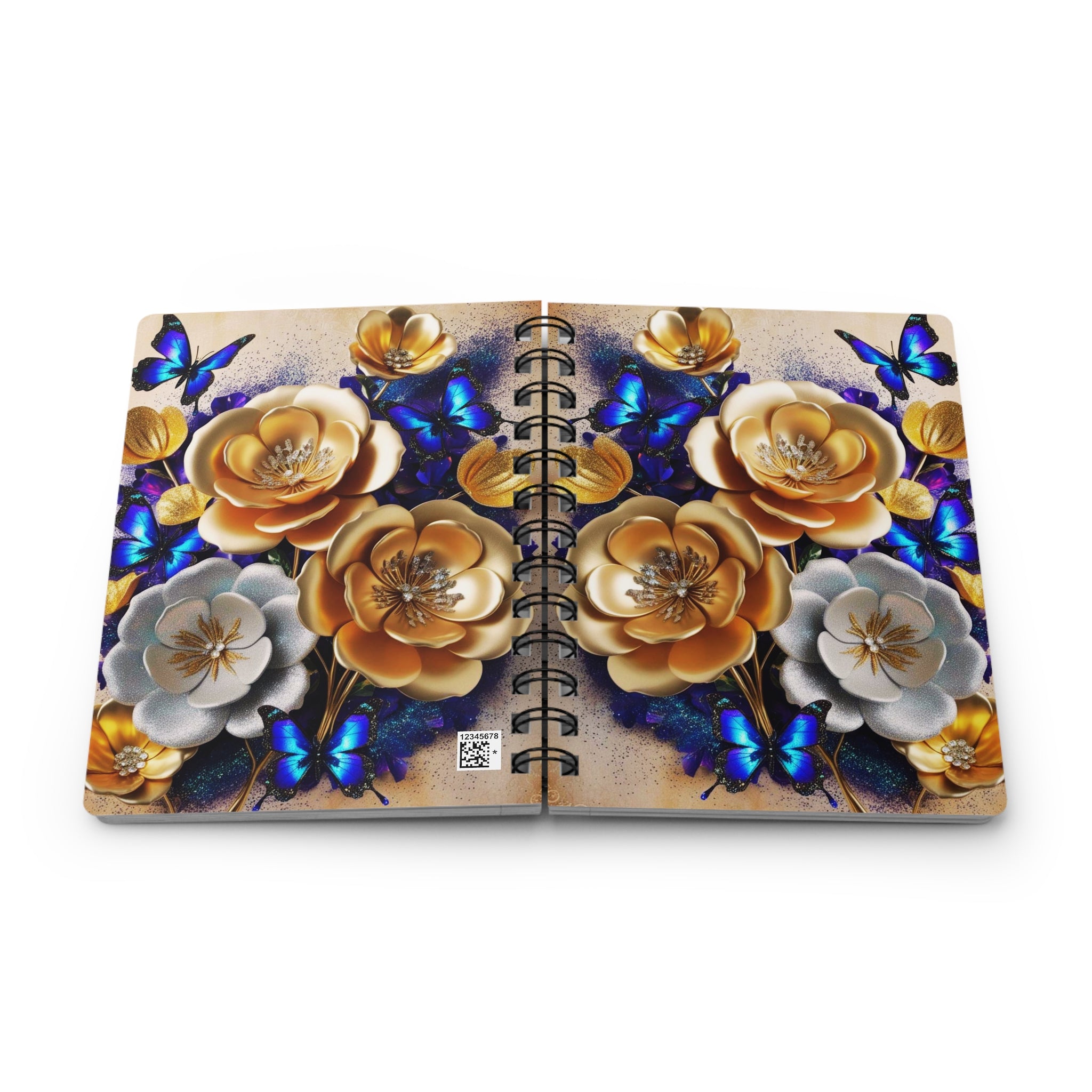 Luxe Gold Floral & Vibrant Butterfly Spiral Bound Journal
