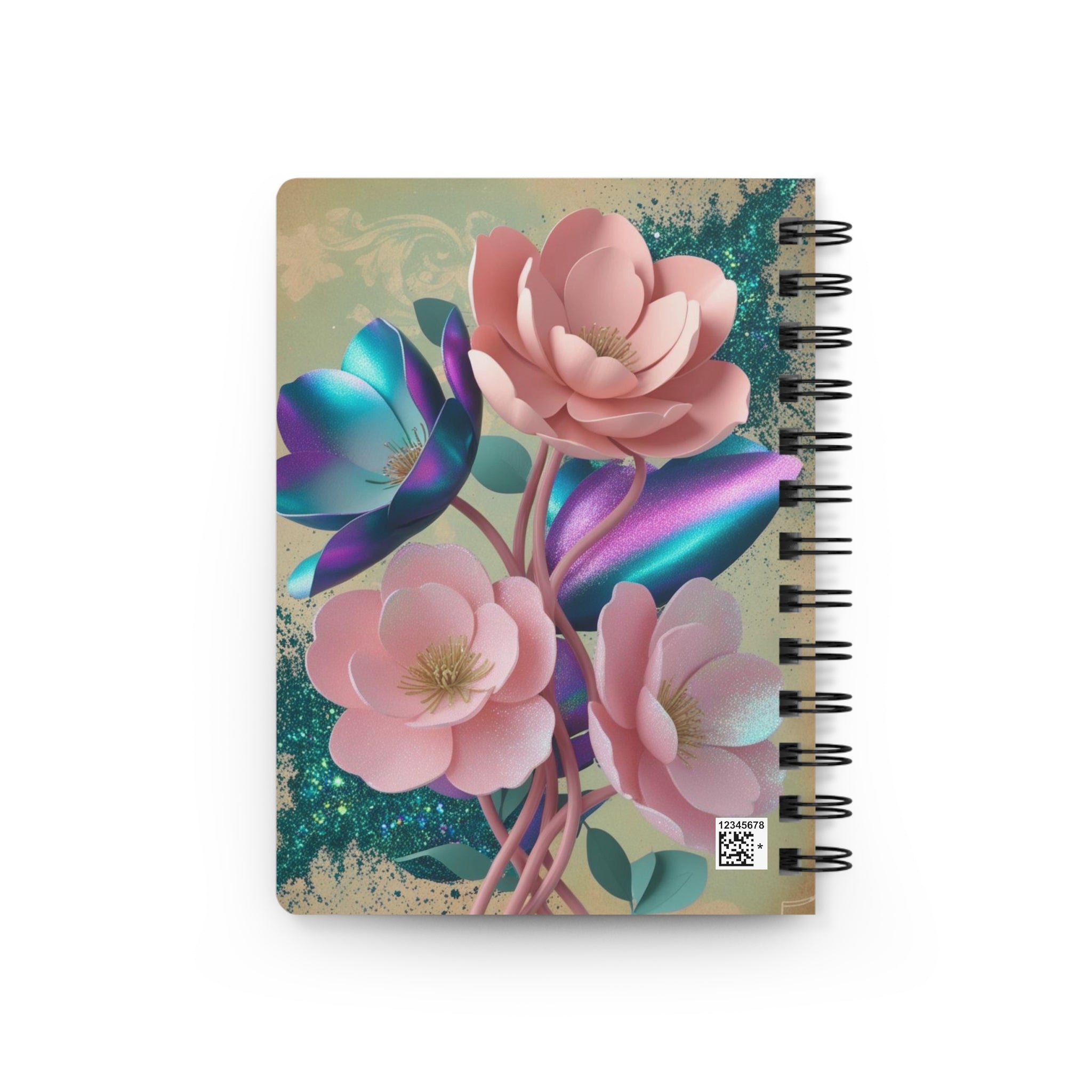 Floral Cotton Candy Glitter Notebook - Floral Detail