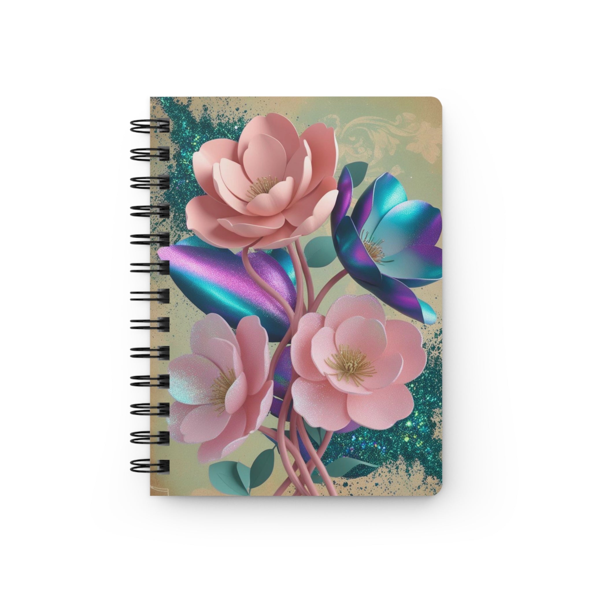 Floral Cotton Candy Glitter Notebook - Floral Detail