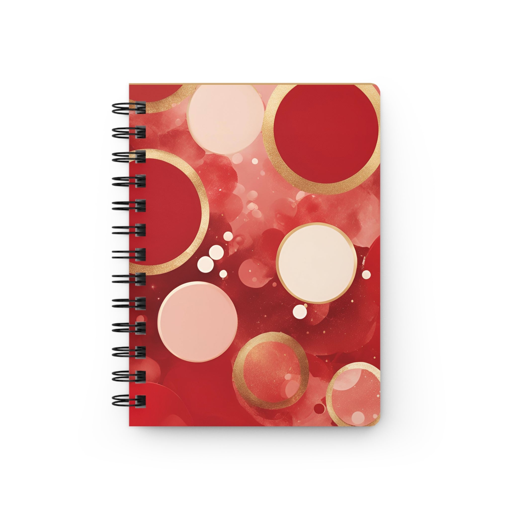 Red and Gold Abstract Circles Watercolor Spiral Bound Journal
