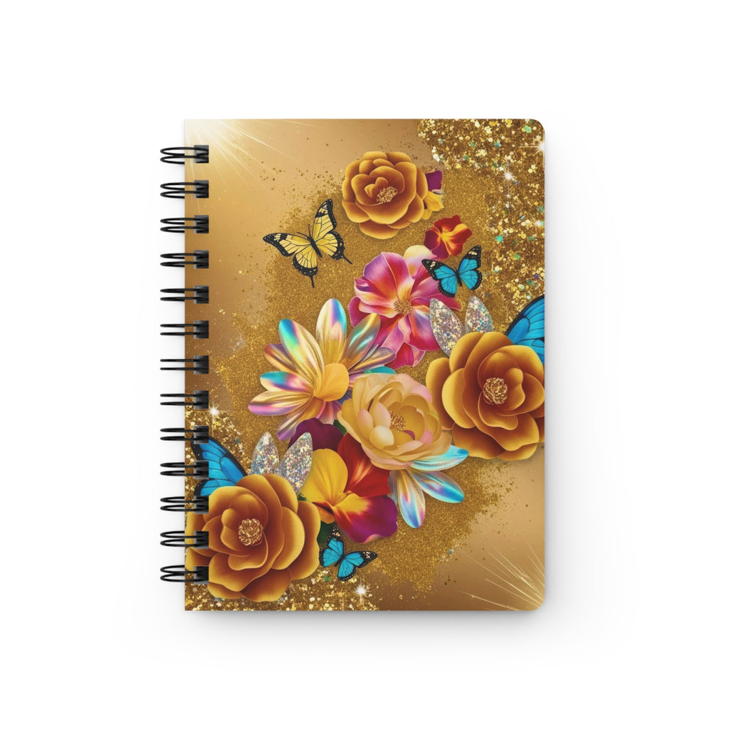 Luxe Monarch Gold Glitter Flower Notebook | Elegant Floral Butterfly Journal