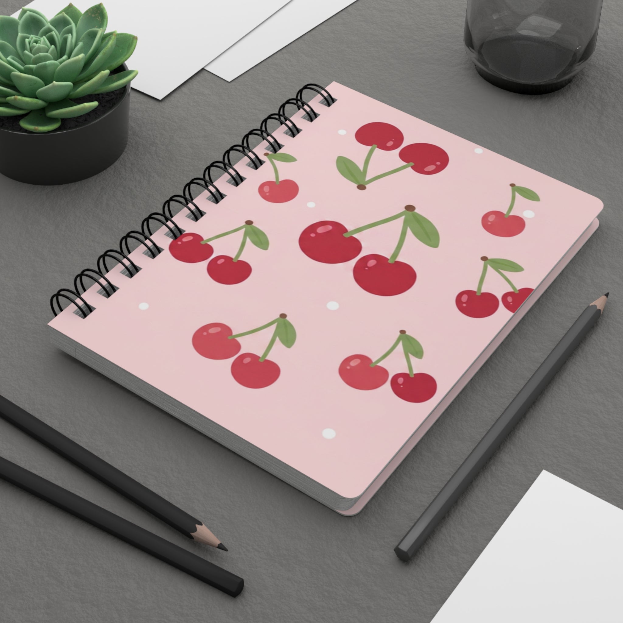 Cherry Pastel Fruit Spiral Bound Journal — Cute Fruit Notebook