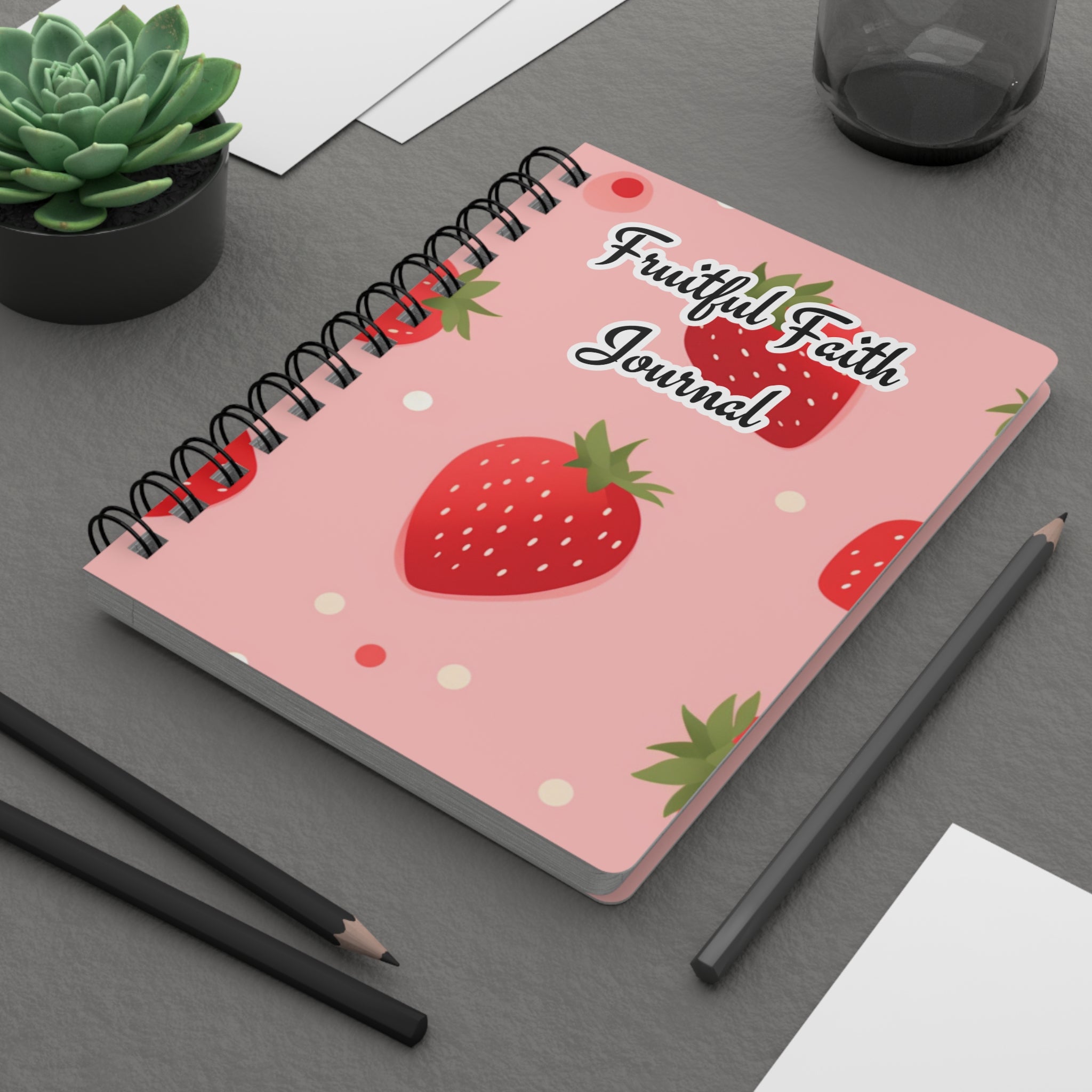 Strawberry Pastel Spiral Bound Journal — Strawberry Fruitful Faith Diary
