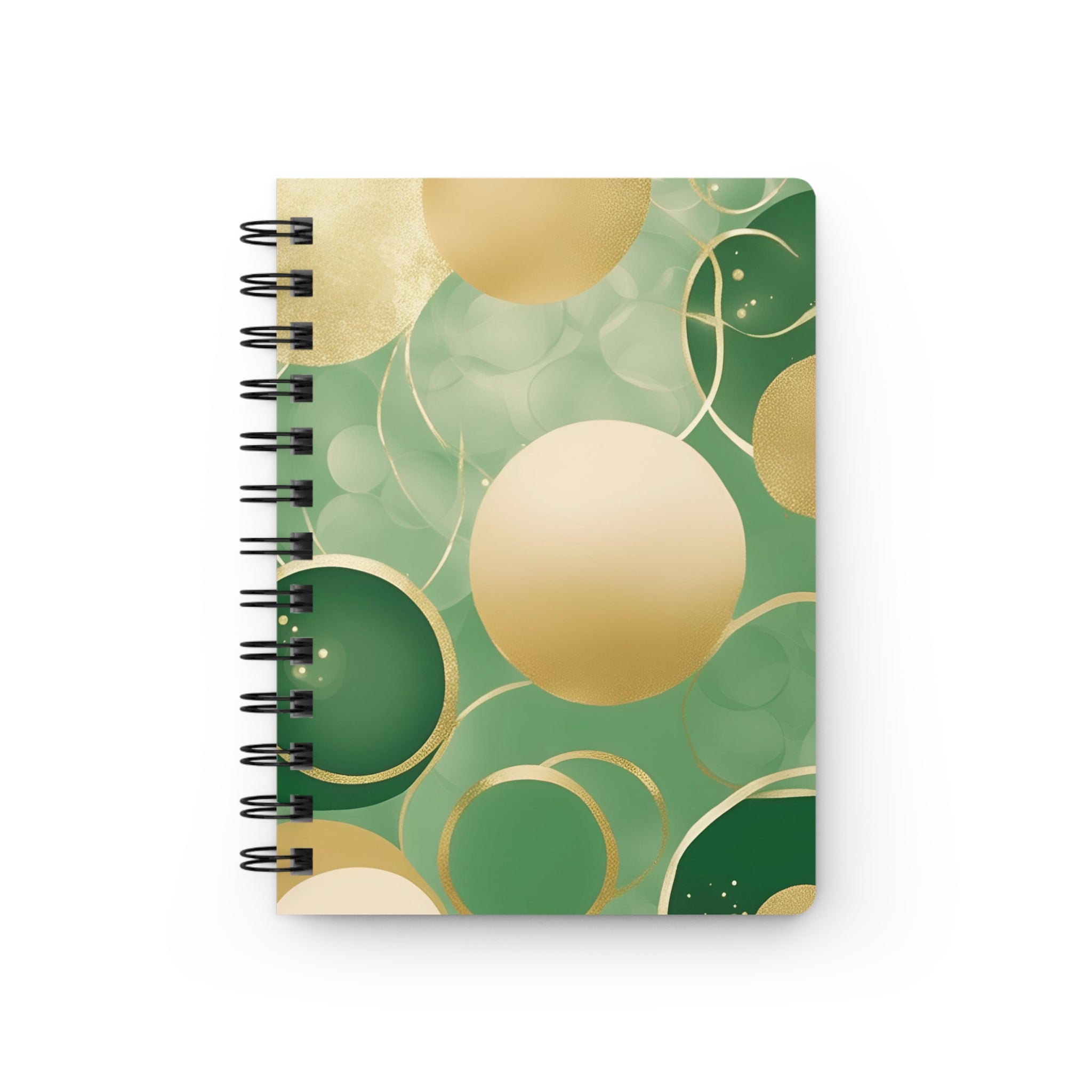 Green Gold Abstract Watercolor Spiral Bound Journal, Lined Notebook