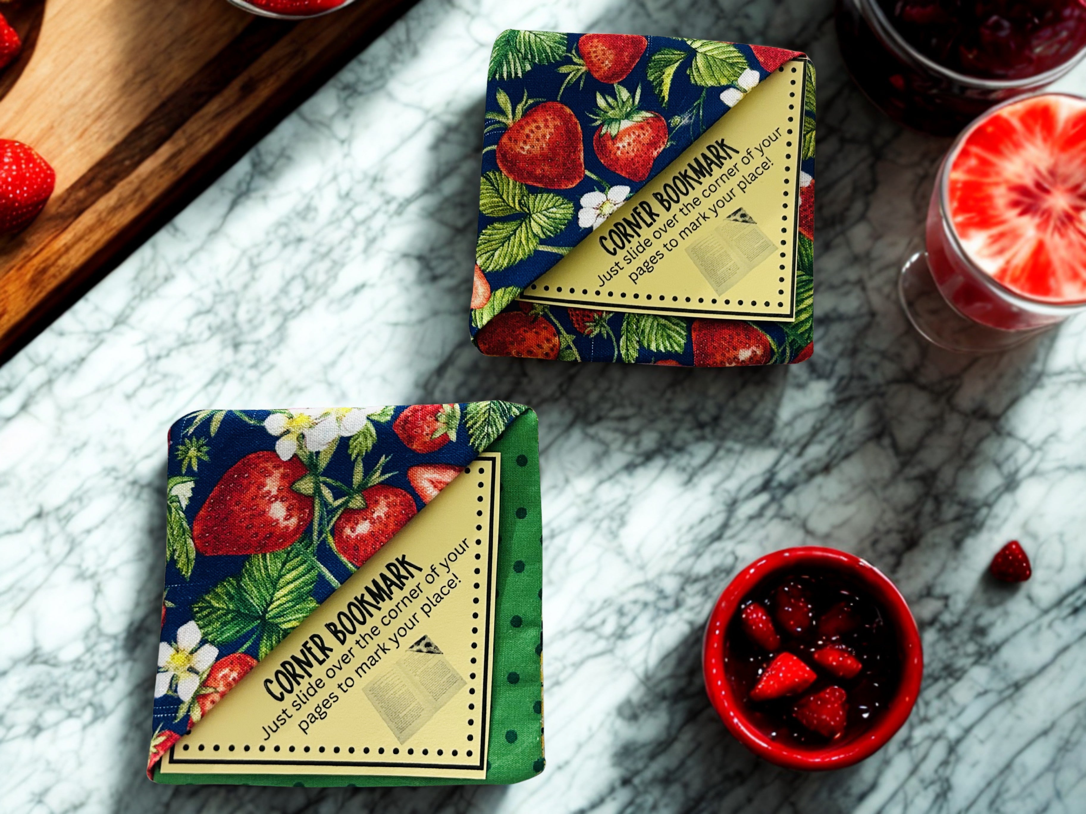 Fruit Floral Fabric Corner Bookmarks | Set of 2 — Handmade Bookish Gift