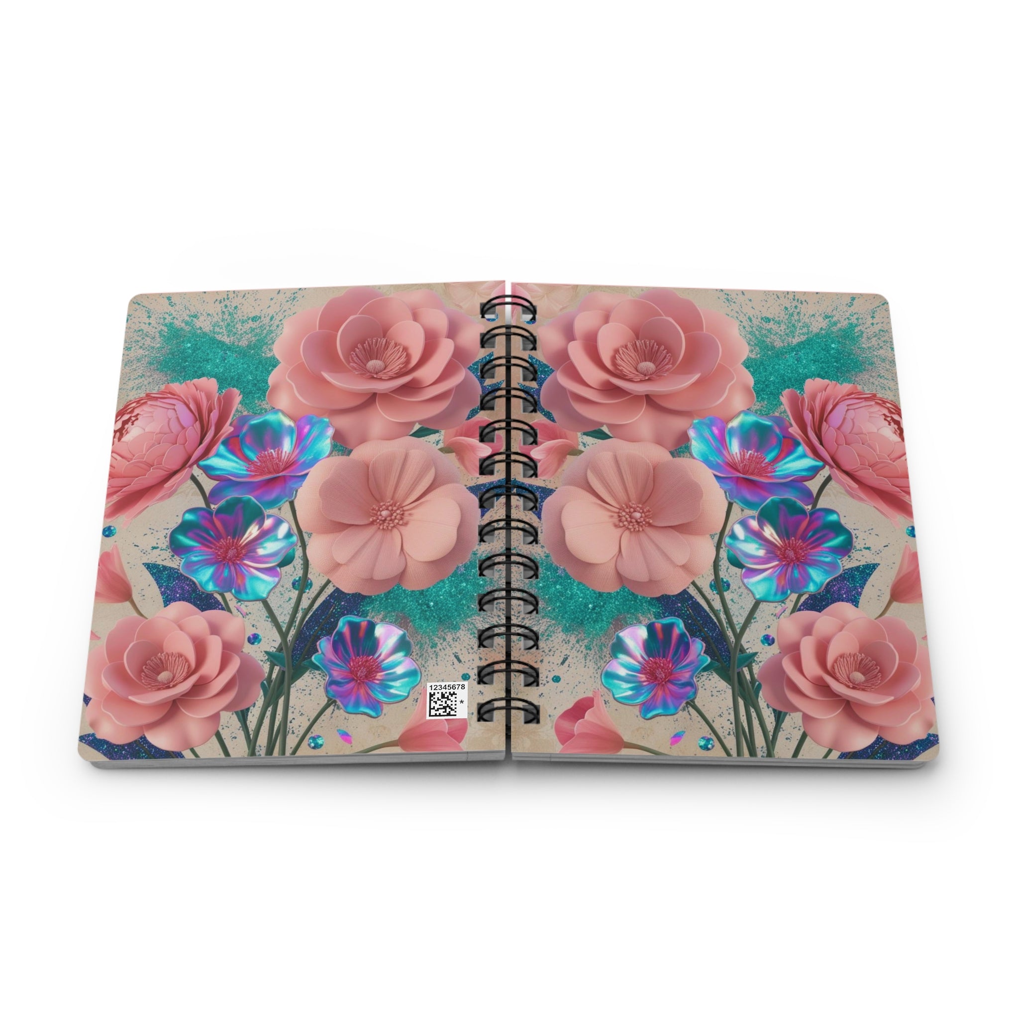 Cotton Candy Luxe Glitter Notebook – 3 Bloom Floral Design