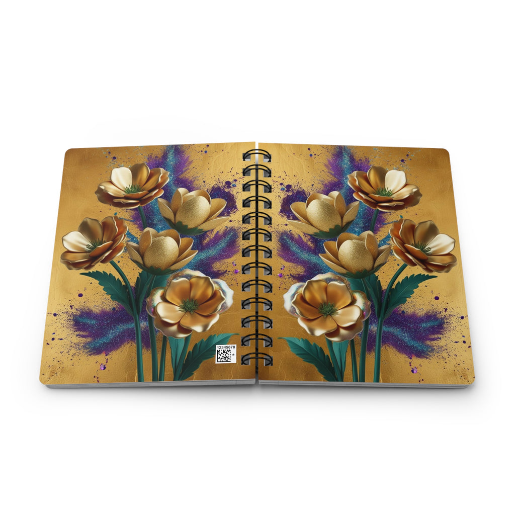 Gold Floral Glitter Spiral Bound Journal — Vibrant Glitter Flower Notebook