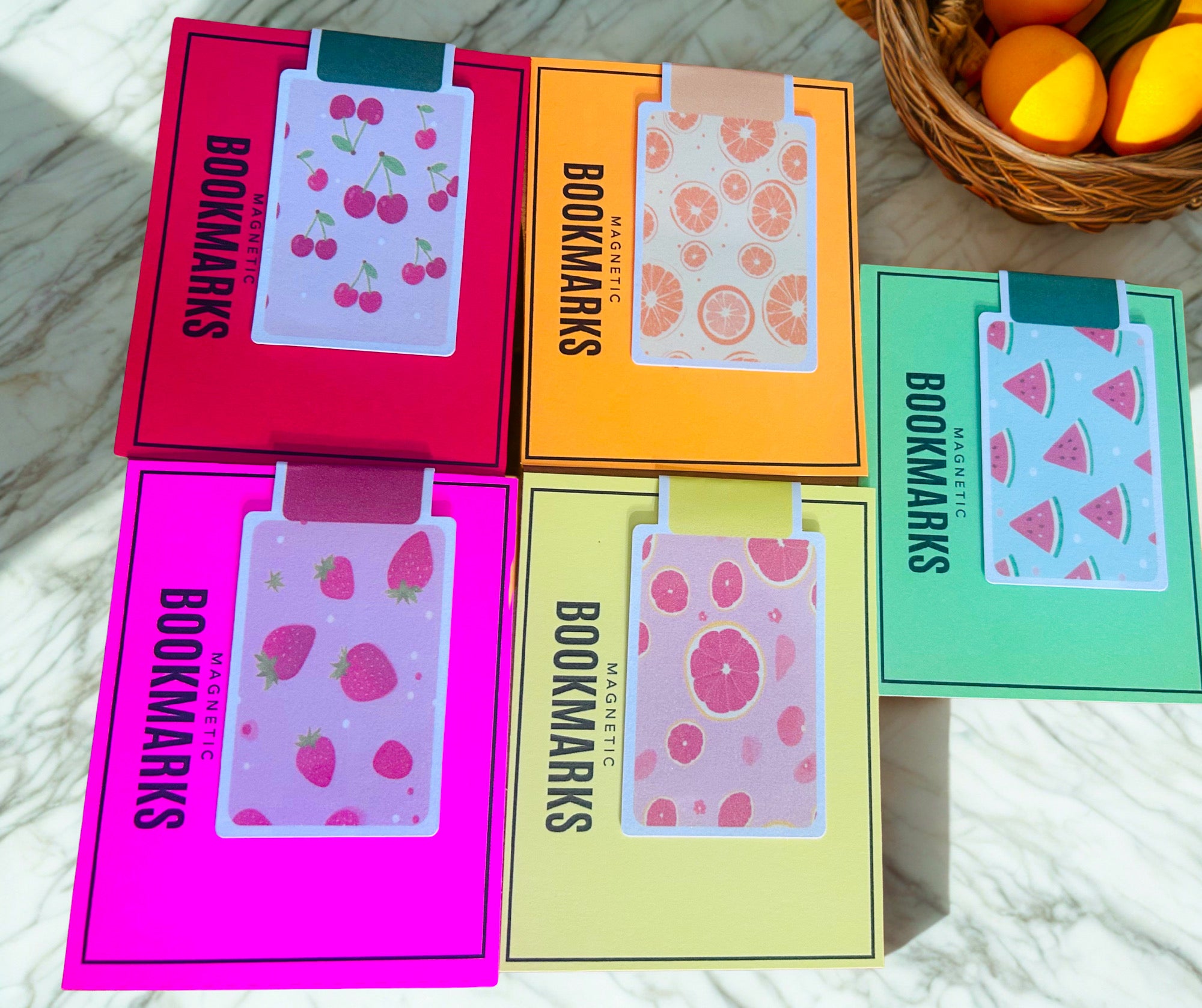 Luxe Pastel Fruit Theme Reversible Magnetic Bookmark | Double-Sided Planner & Book Marker