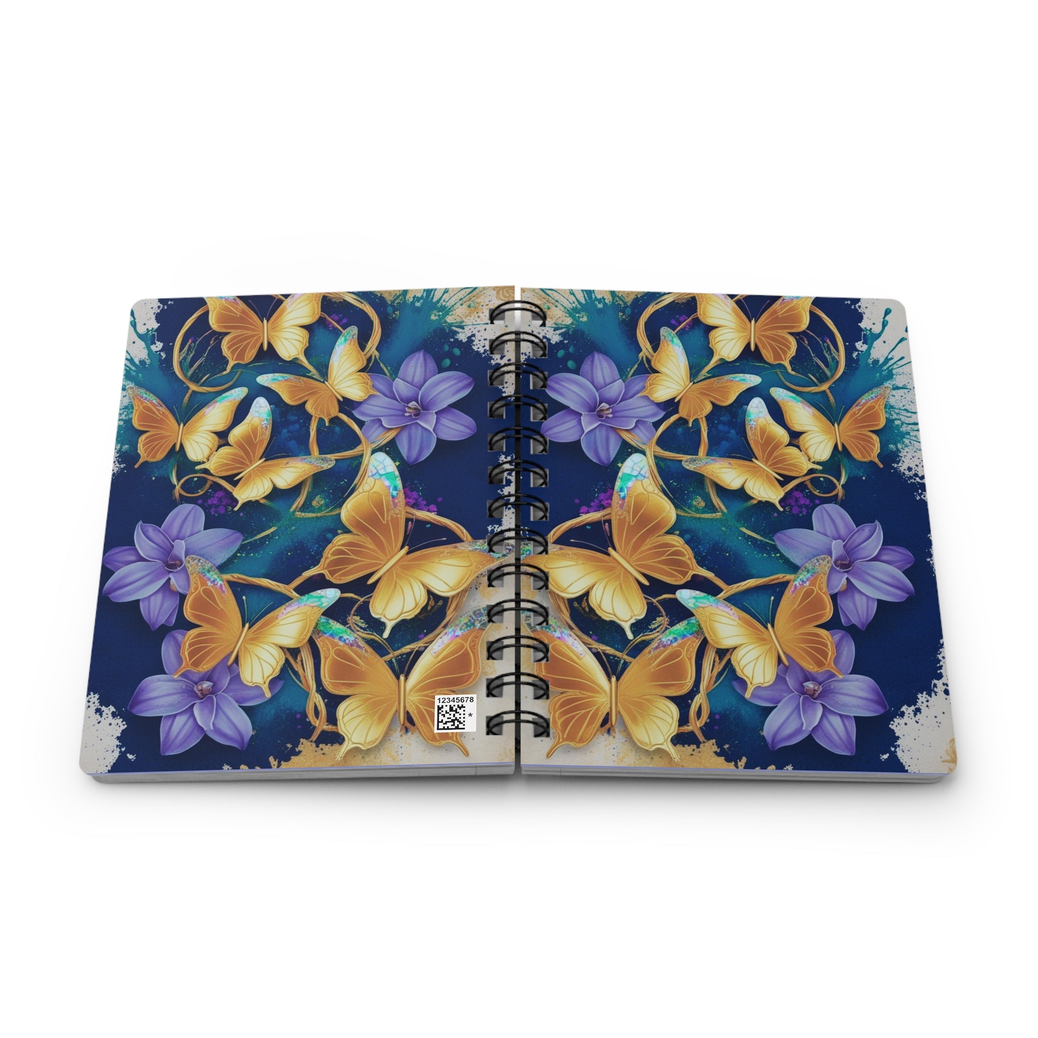 Purple Glitter Butterfly Spiral Bound Journal — Luxe Floral Notebook