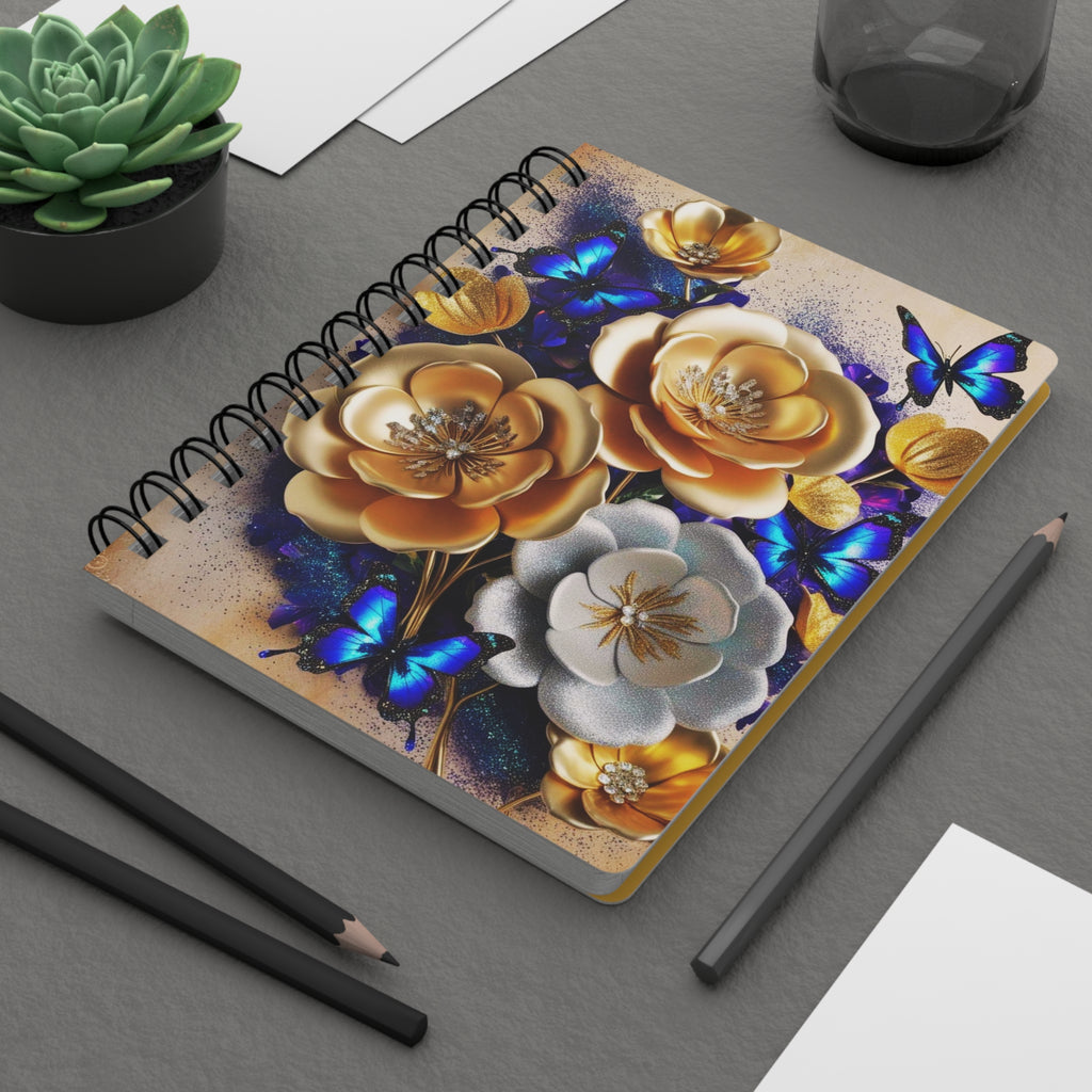 Luxe Gold Floral & Vibrant Butterfly Spiral Bound Journal