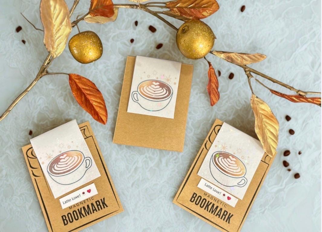 Holographic Latte Magnetic Bookmarks (Set of 3) | Coffee Bookmark | Book Lover Gift