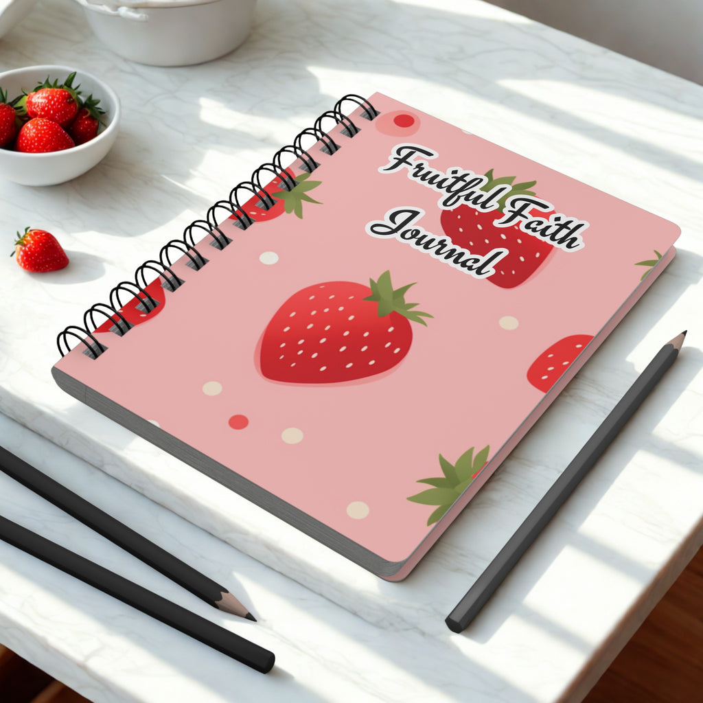 Strawberry Pastel Spiral Bound Journal — Strawberry Fruitful Faith Diary