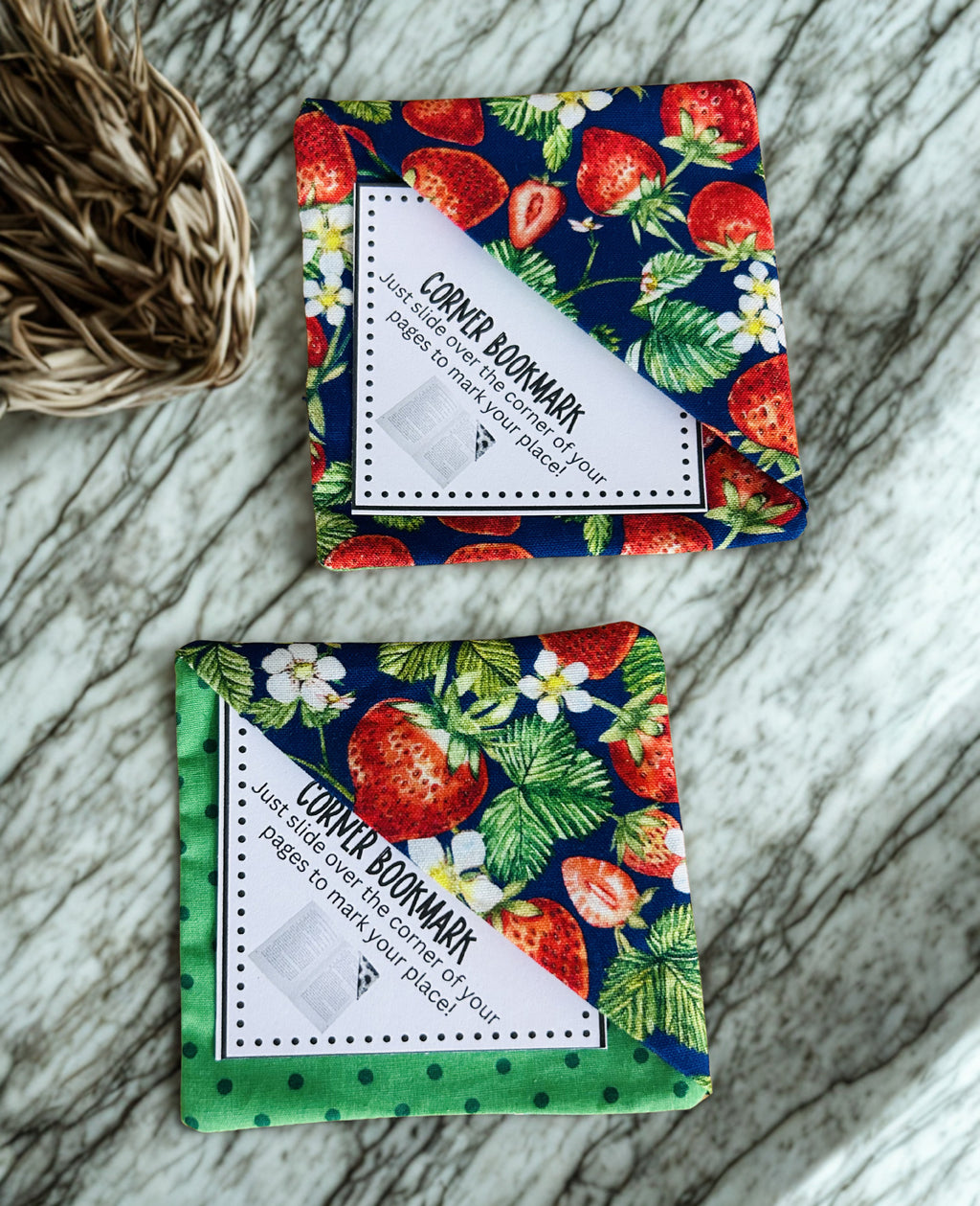 Fruit Floral Fabric Corner Bookmarks | Set of 2 — Handmade Bookish Gift