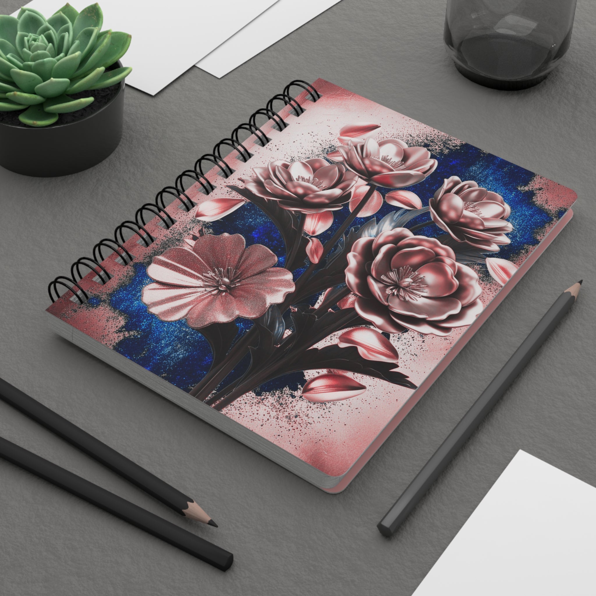 Pink Luxe Bloom Glitter Notebook – Sparkly Blue Design
