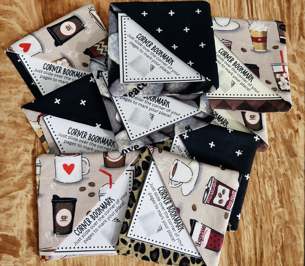 Set of Two - Spiritual Fabric Corner Bookmarks, Faith-Inspired Coffee Bookmarks