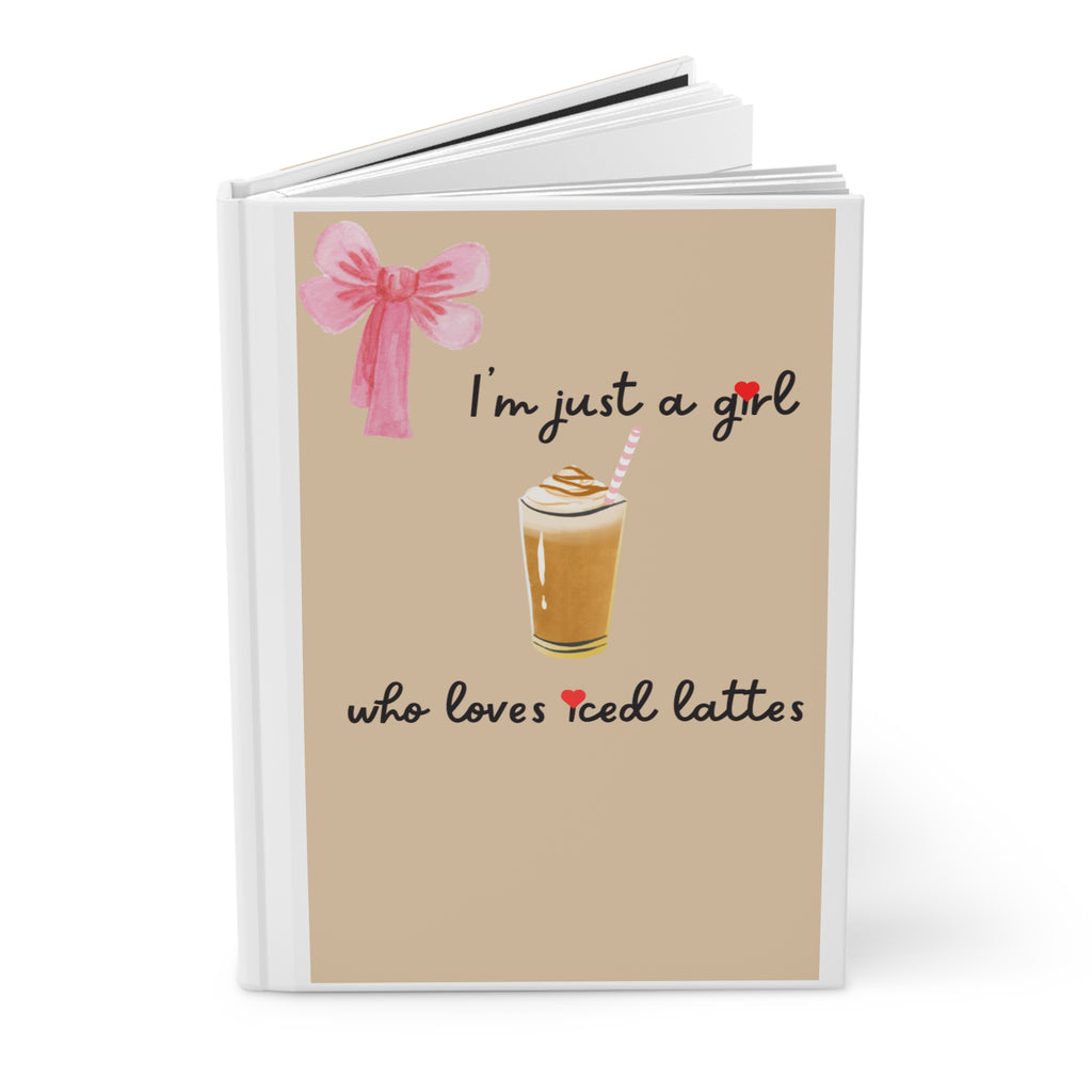 Vanilla Iced Coffee Hardcover Journal Matte for Girls, Pink Notebook, School Supplies, Writing Journal, Cute Diary