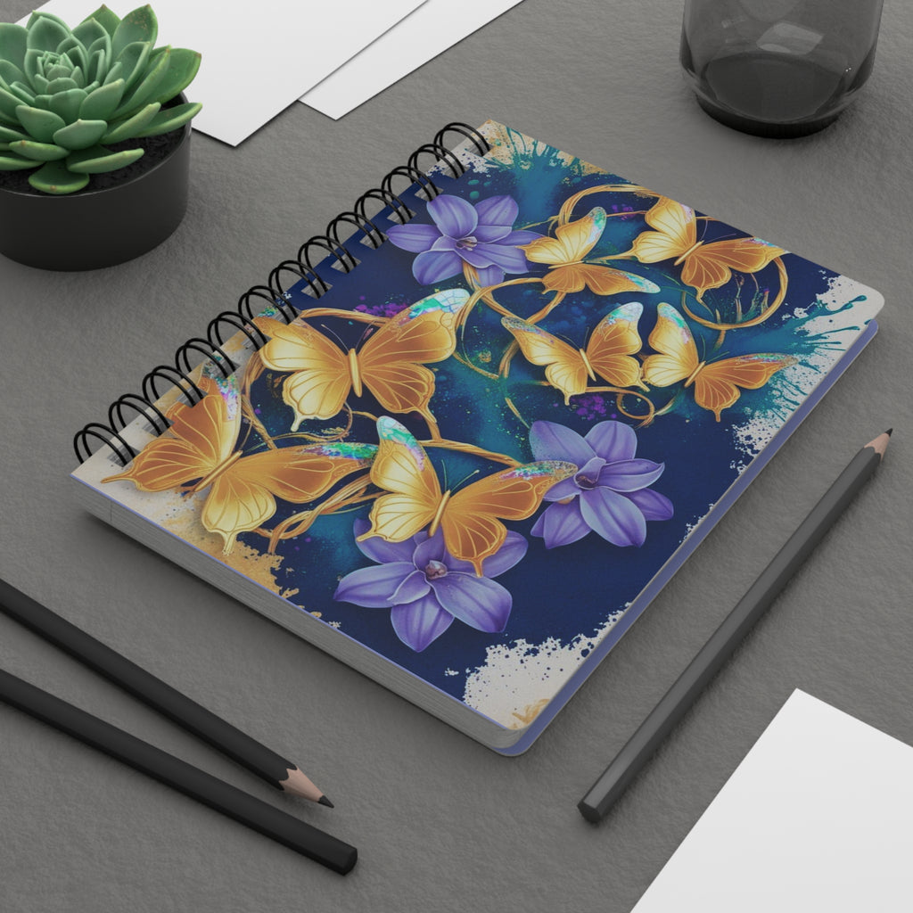 Purple Glitter Butterfly Spiral Bound Journal — Luxe Floral Notebook