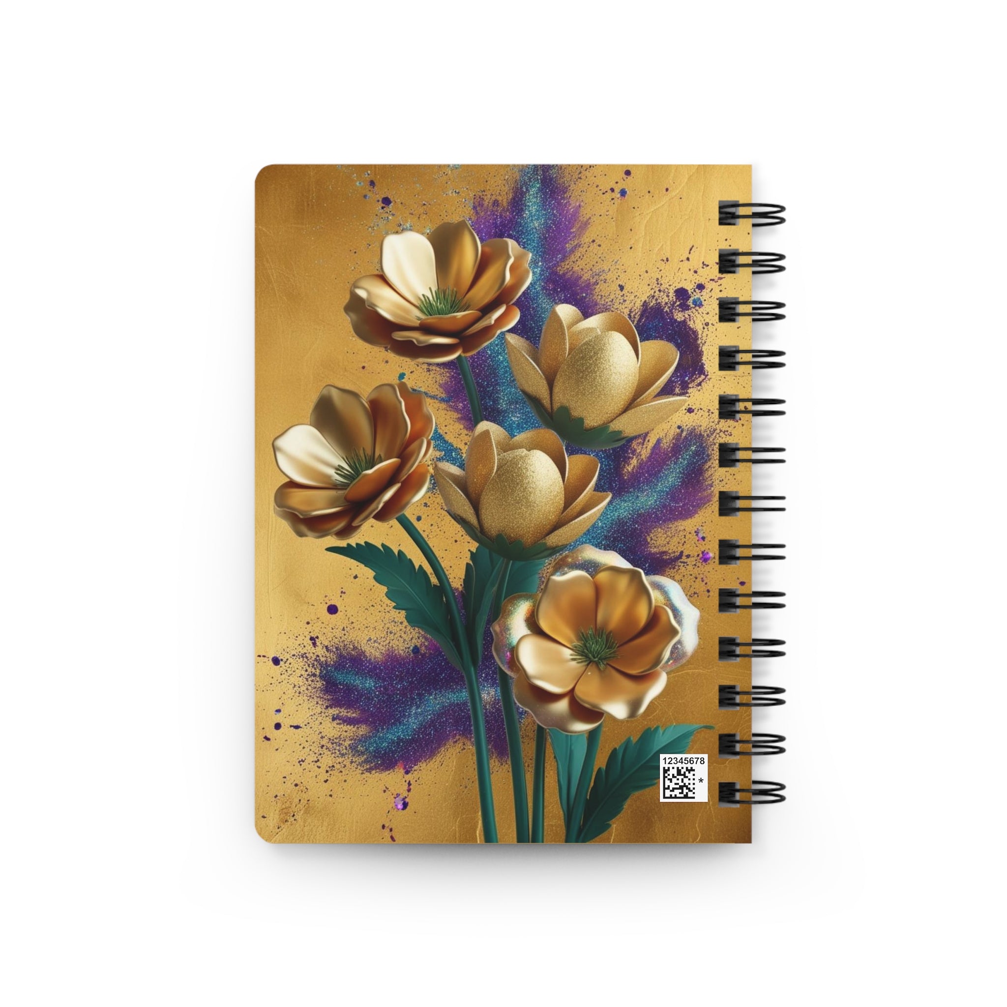 Gold Floral Glitter Spiral Bound Journal — Vibrant Glitter Flower Notebook