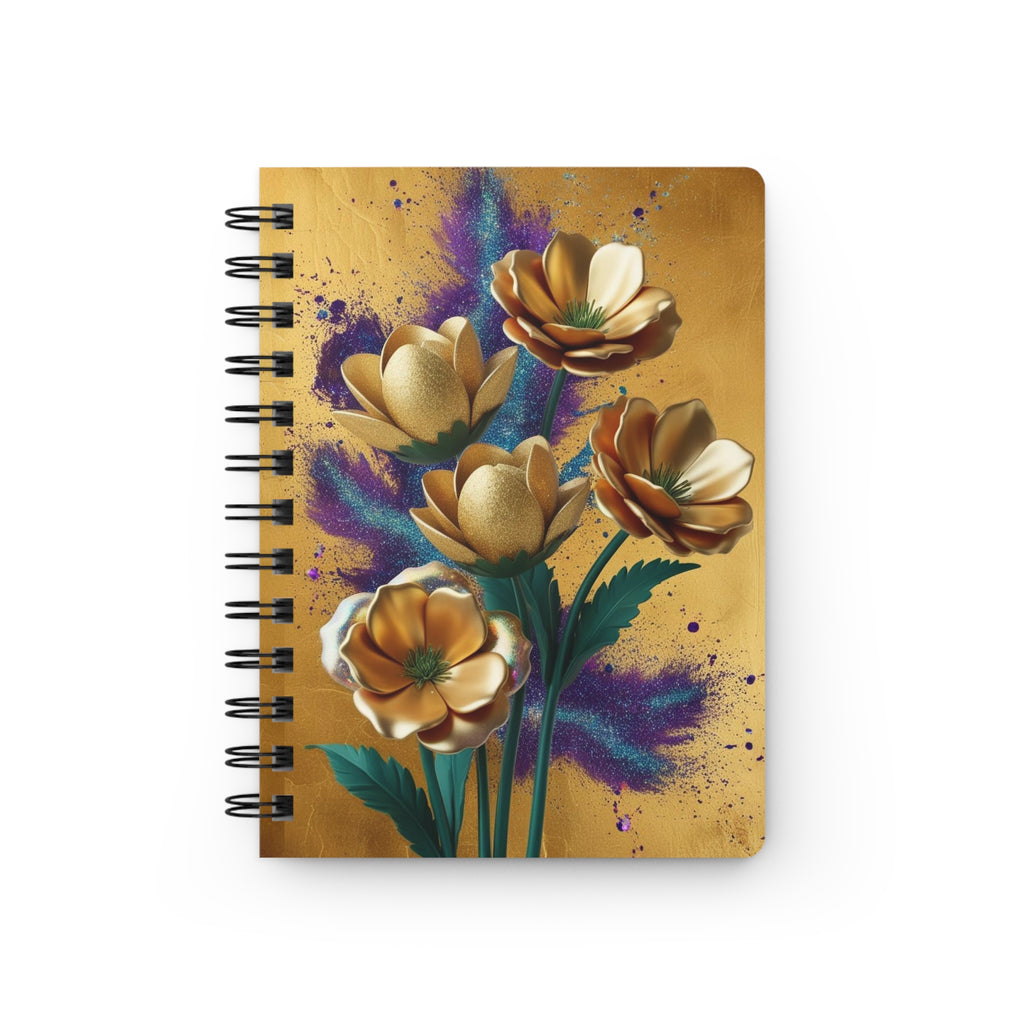 Gold Floral Glitter Spiral Bound Journal — Vibrant Glitter Flower Notebook