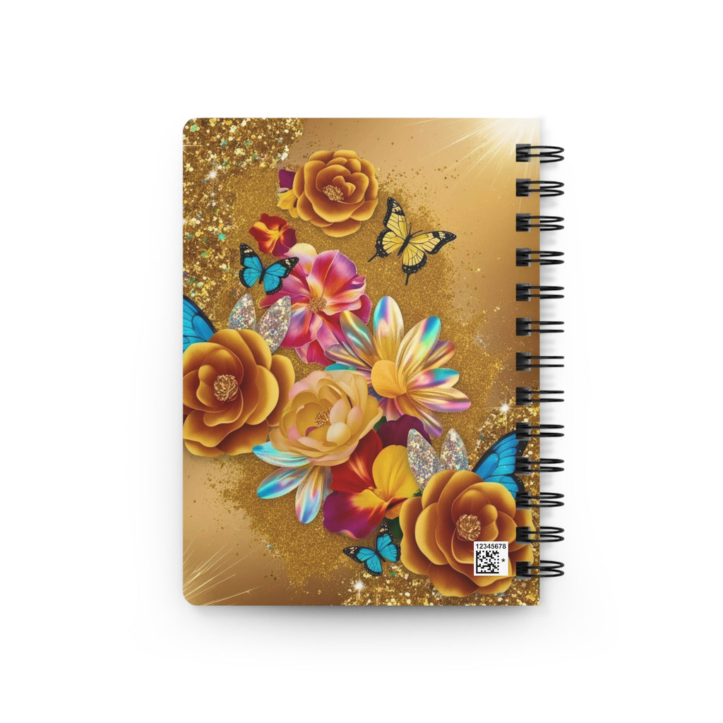 Luxe Monarch Gold Glitter Flower Notebook | Elegant Floral Butterfly Journal