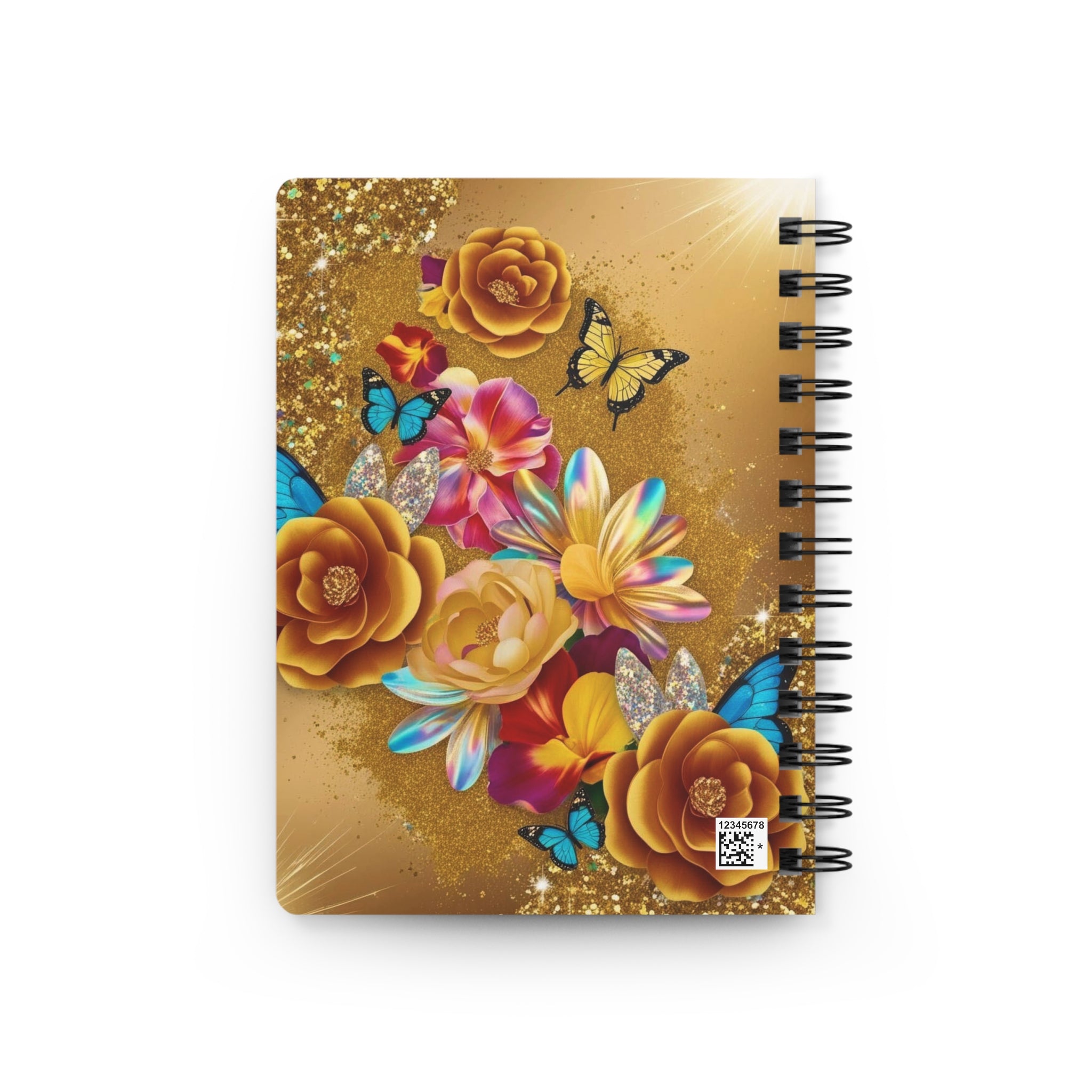 Luxe Monarch Gold Glitter Flower Notebook | Elegant Floral Butterfly Journal