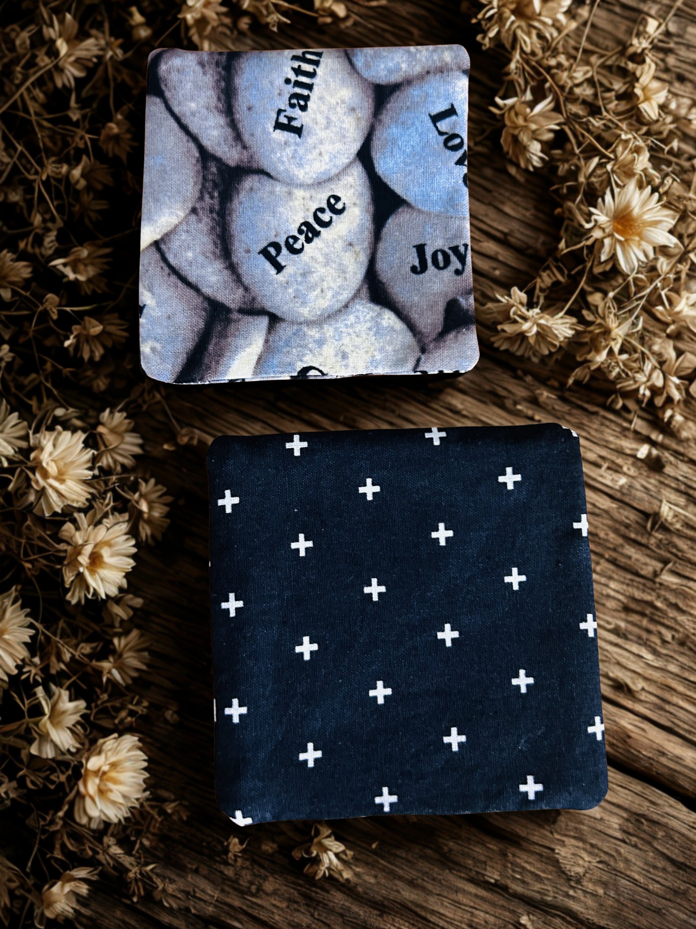 Set of Two - Spiritual Fabric Corner Bookmarks, Faith-Inspired Coffee Bookmarks