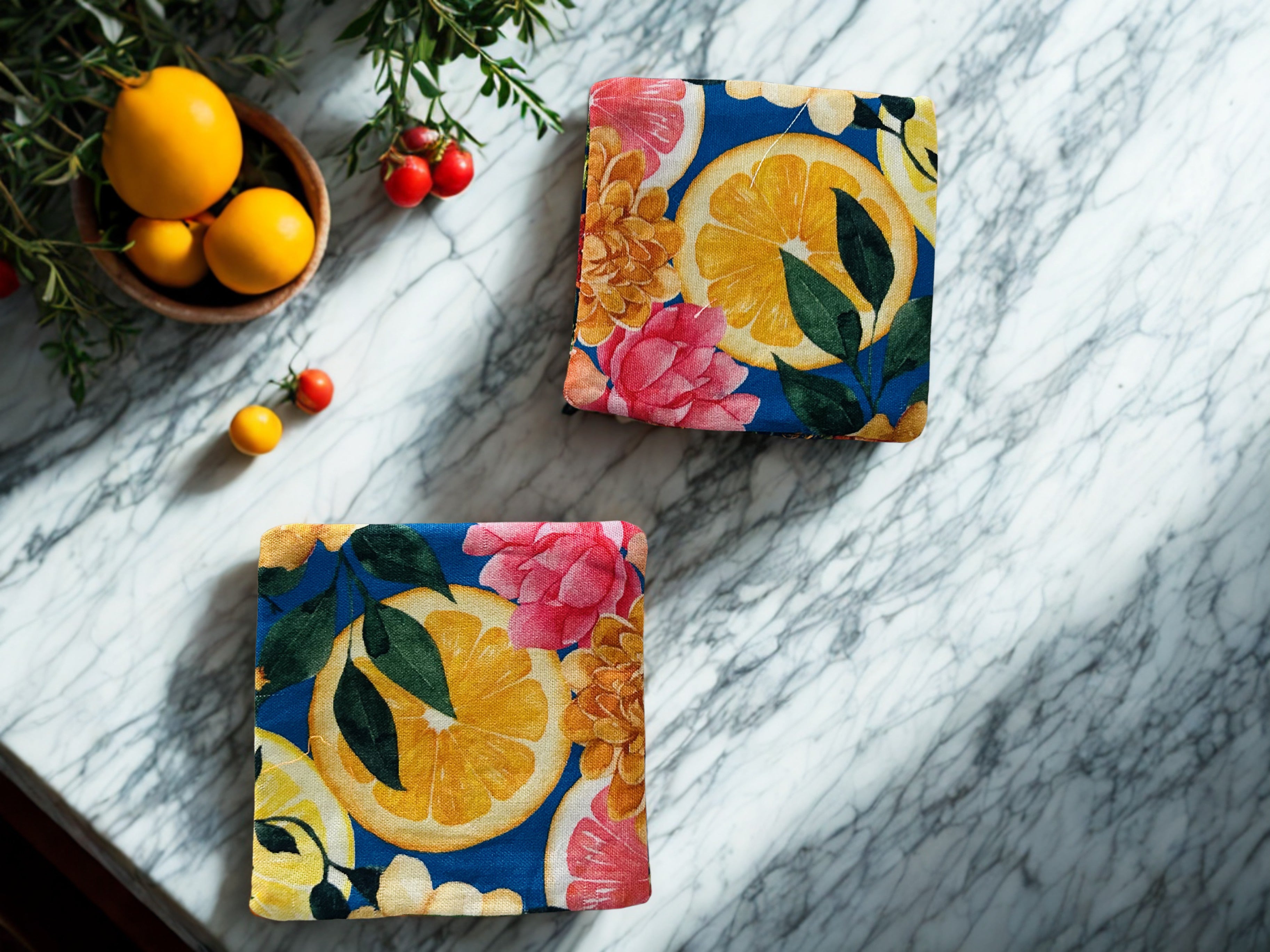 Fruit Floral Fabric Corner Bookmarks | Set of 2 — Handmade Bookish Gift