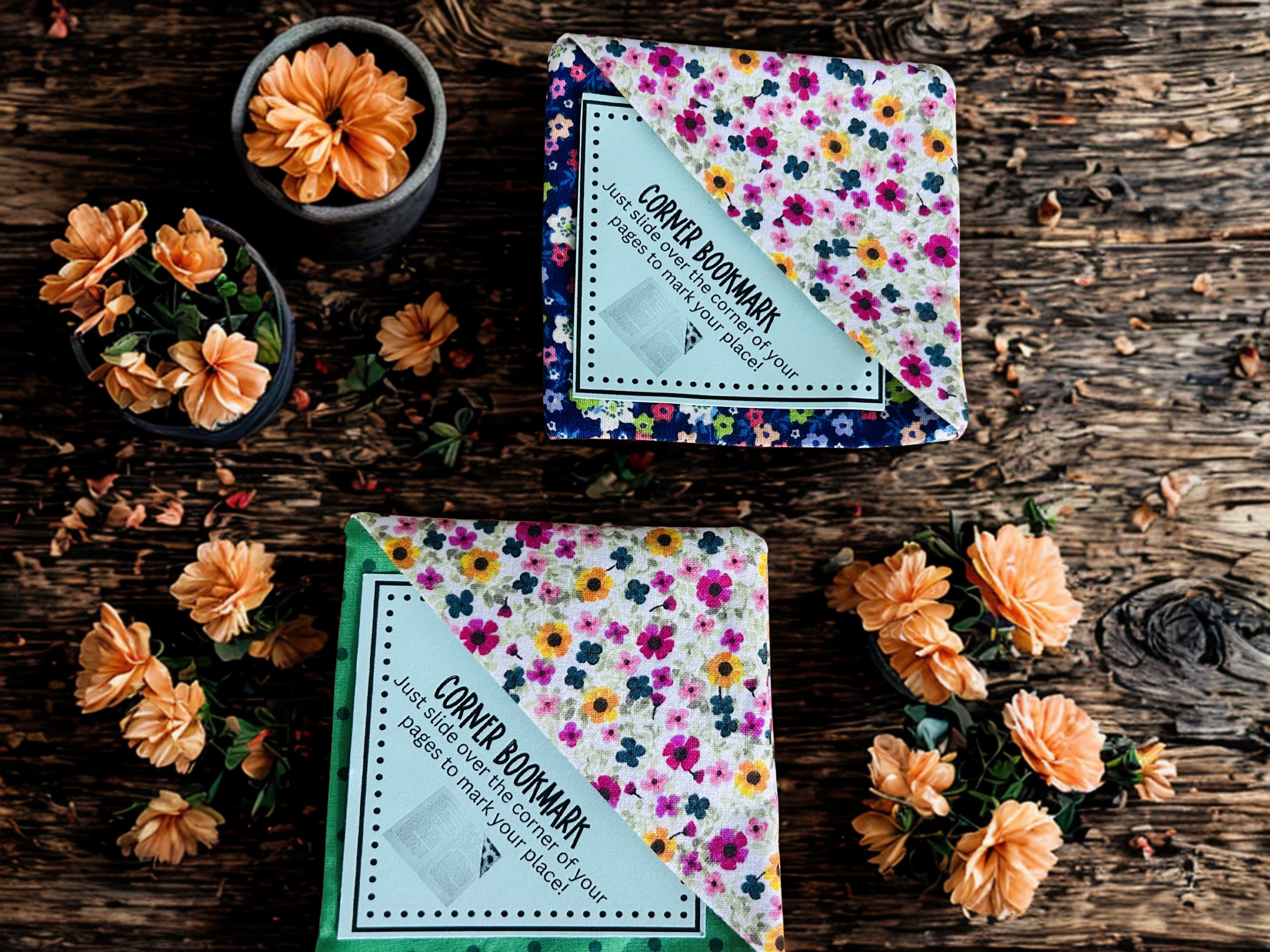 Floral Fabric Corner Bookmarks | Set of 2 - Handmade Bookish Gift