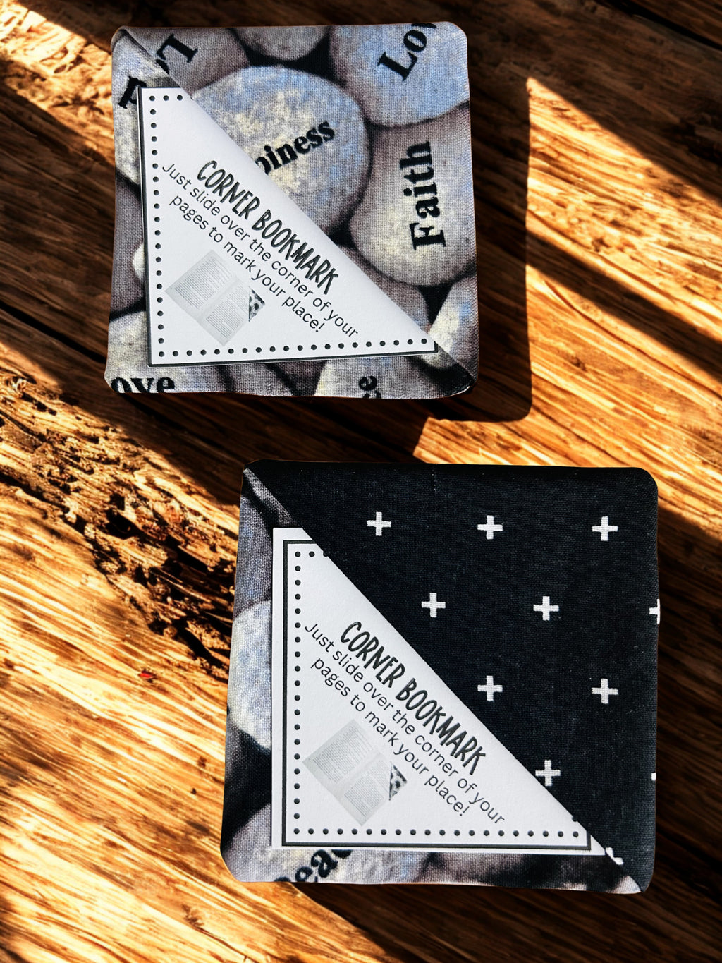 Set of Two - Spiritual Fabric Corner Bookmarks, Faith-Inspired Coffee Bookmarks