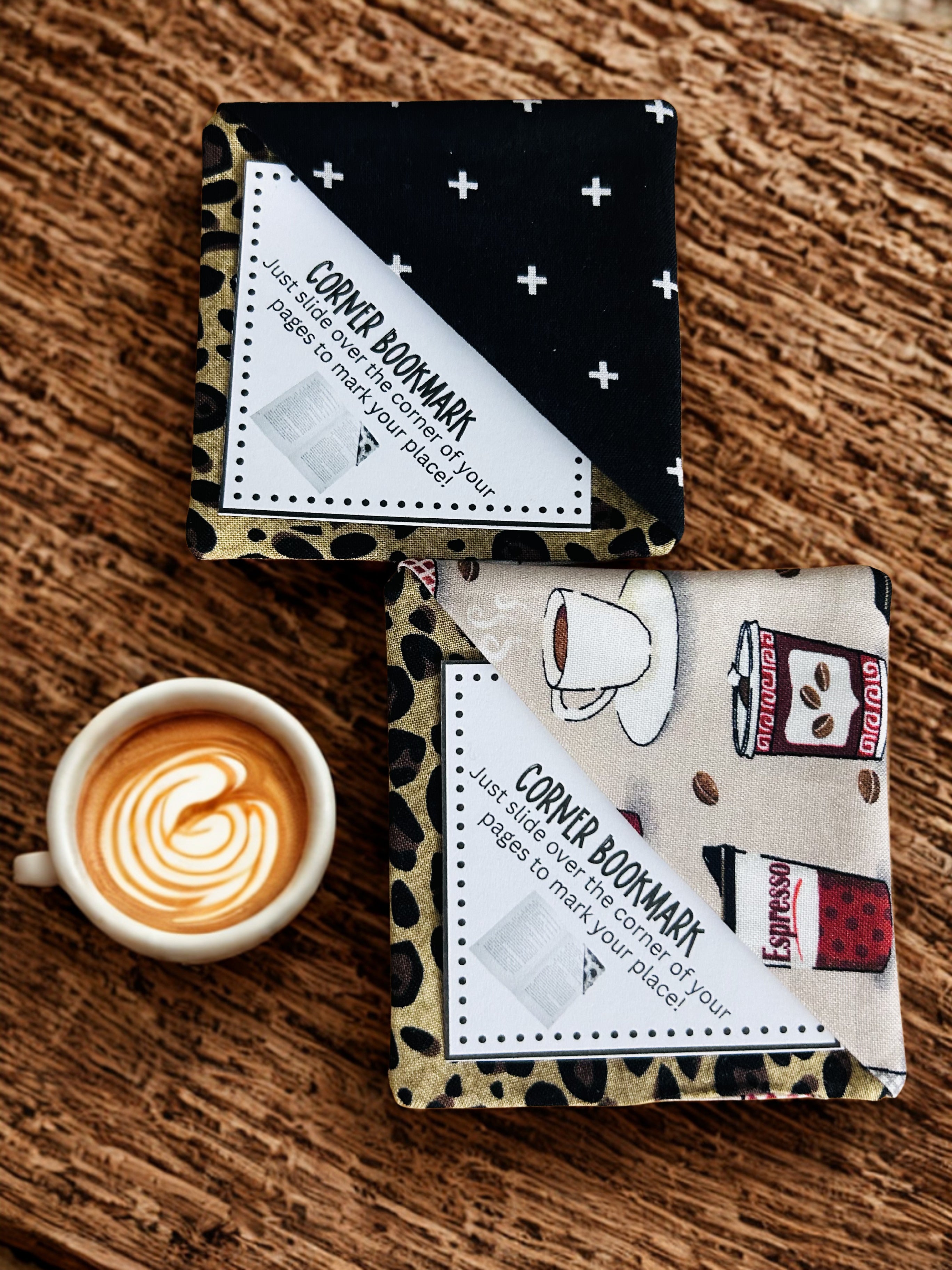 Set of Two - Spiritual Fabric Corner Bookmarks, Faith-Inspired Coffee Bookmarks