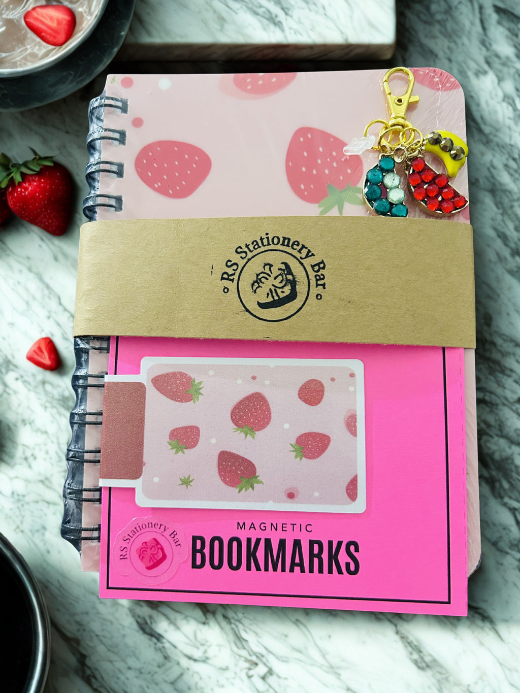 Strawberry Pastel Spiral Bound Journal — Strawberry Fruit Theme Notebook