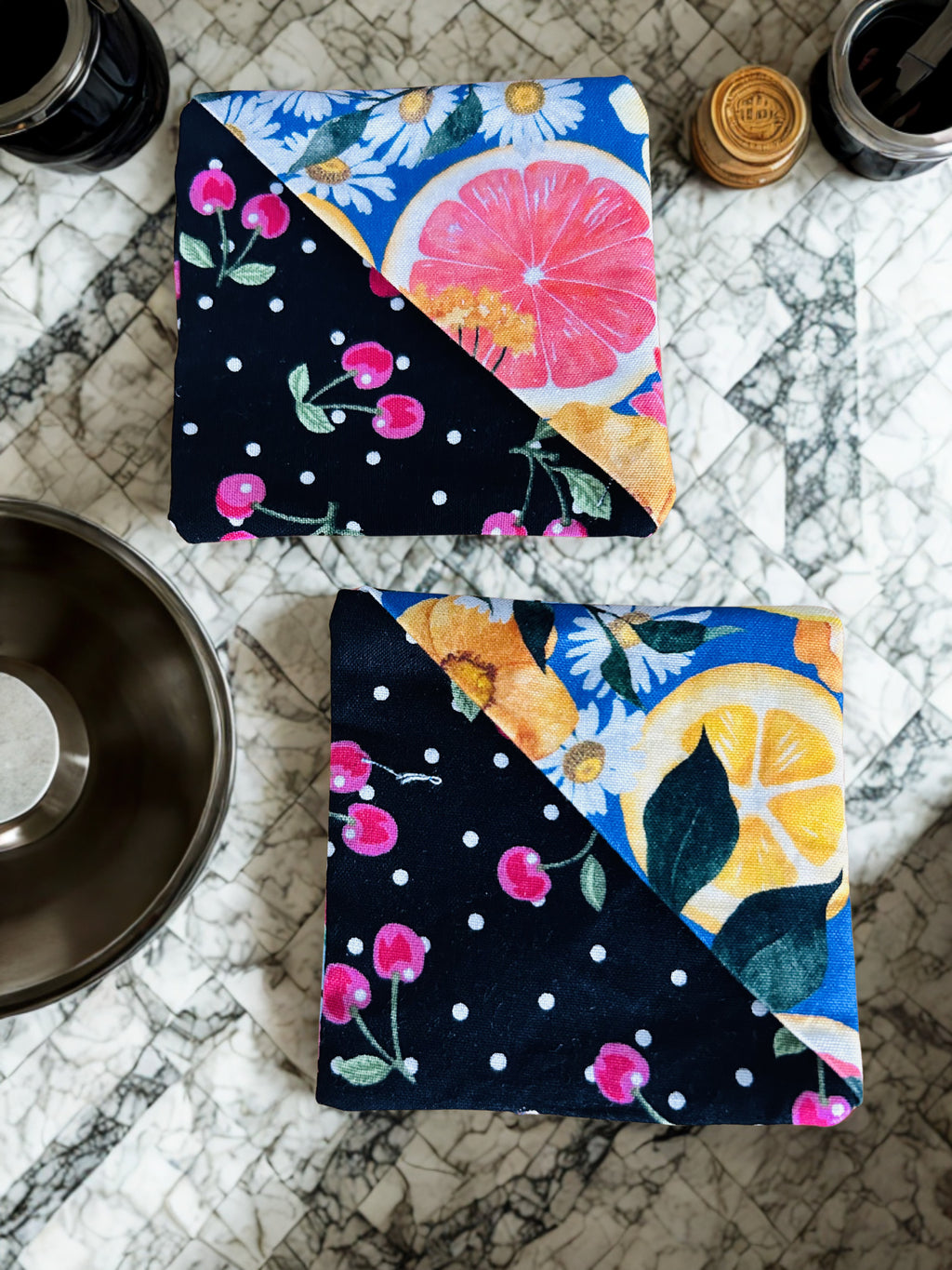 Fruit Floral Fabric Corner Bookmarks | Set of 2 — Handmade Bookish Gift