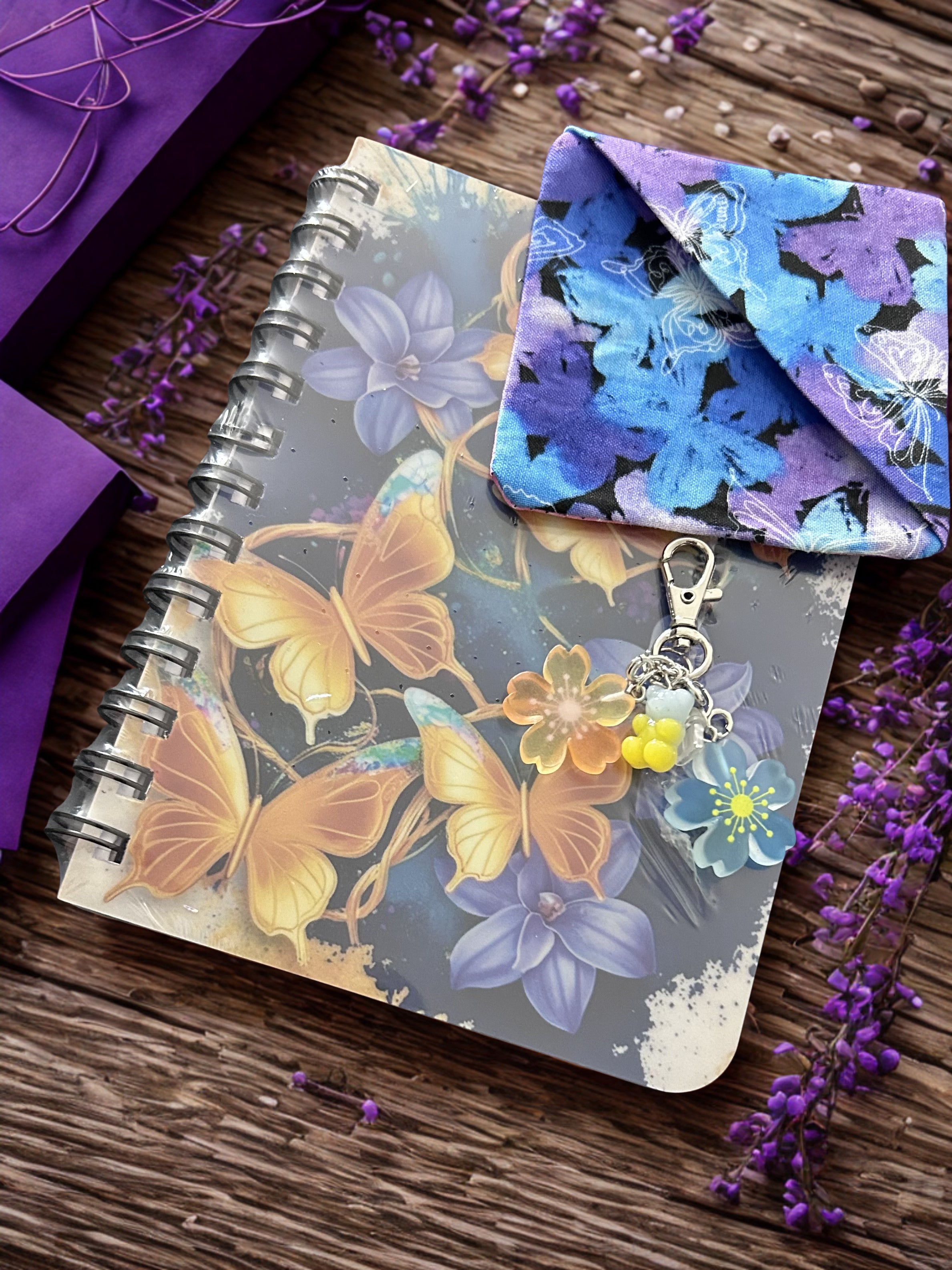 Butterfly Notebook and Butterfly Corner Bookmark & Decorative Charm Set