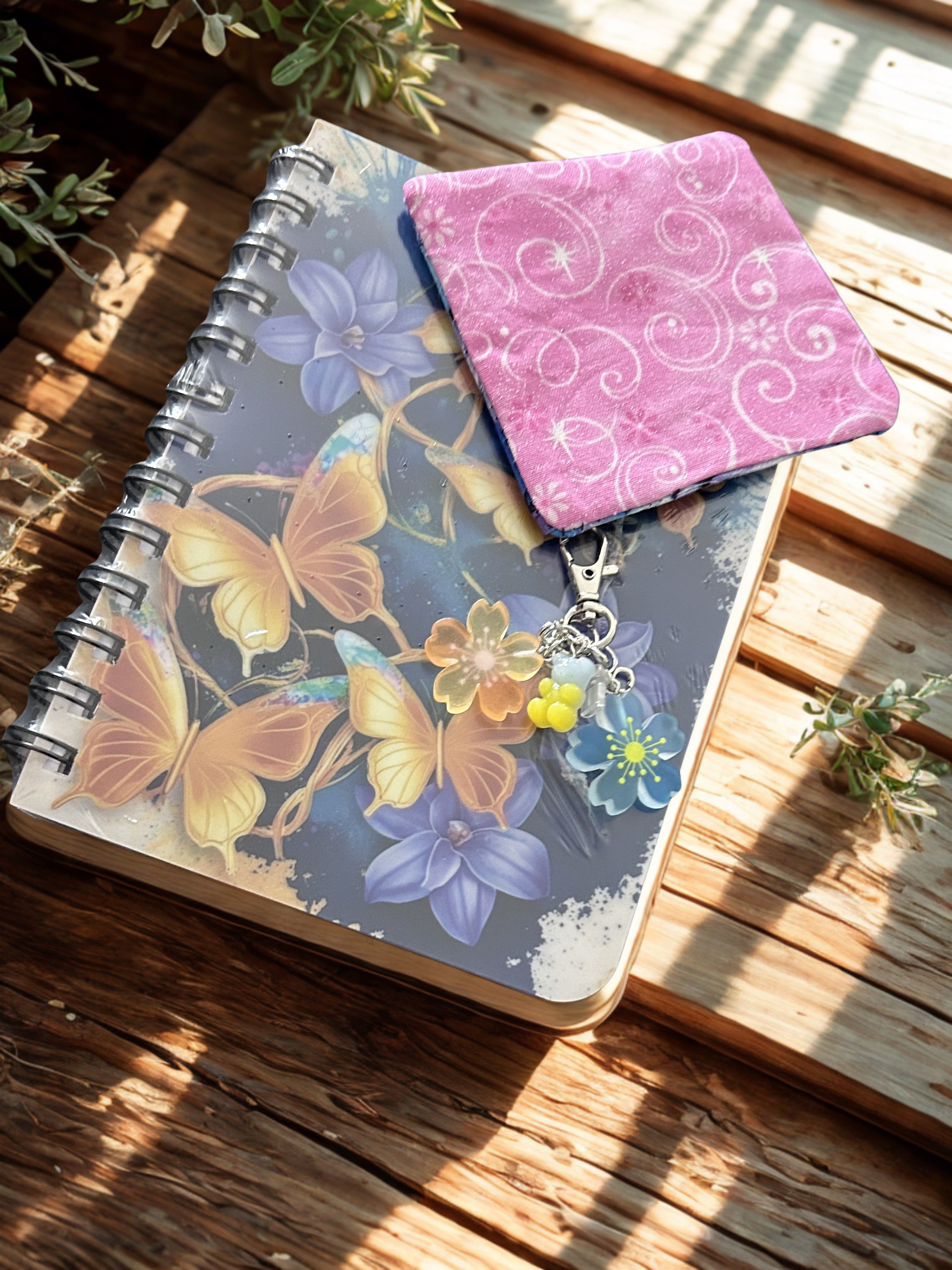 Butterfly Notebook and Butterfly Corner Bookmark & Decorative Charm Set