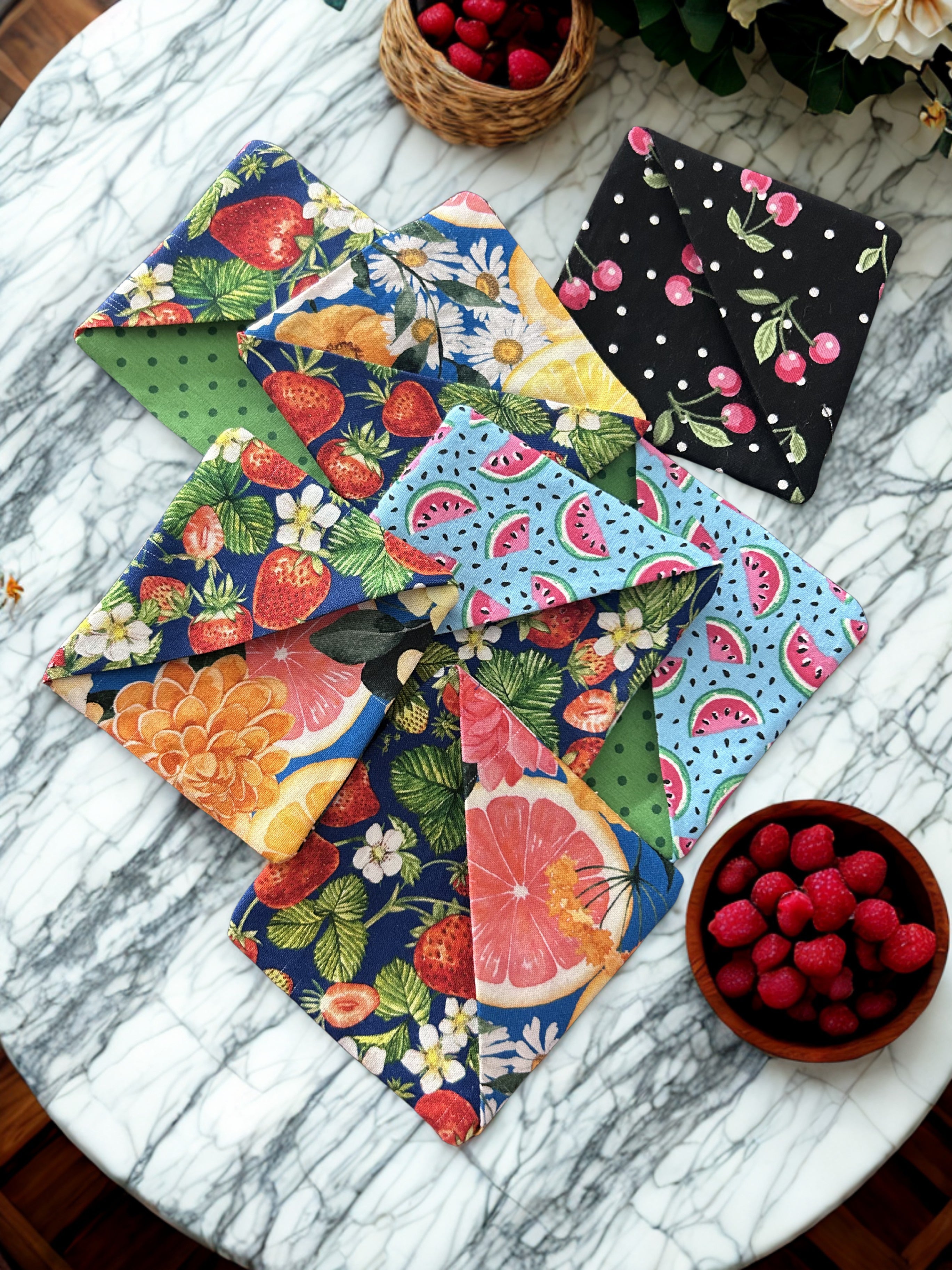 Fruit Floral Fabric Corner Bookmarks | Set of 2 — Handmade Bookish Gift
