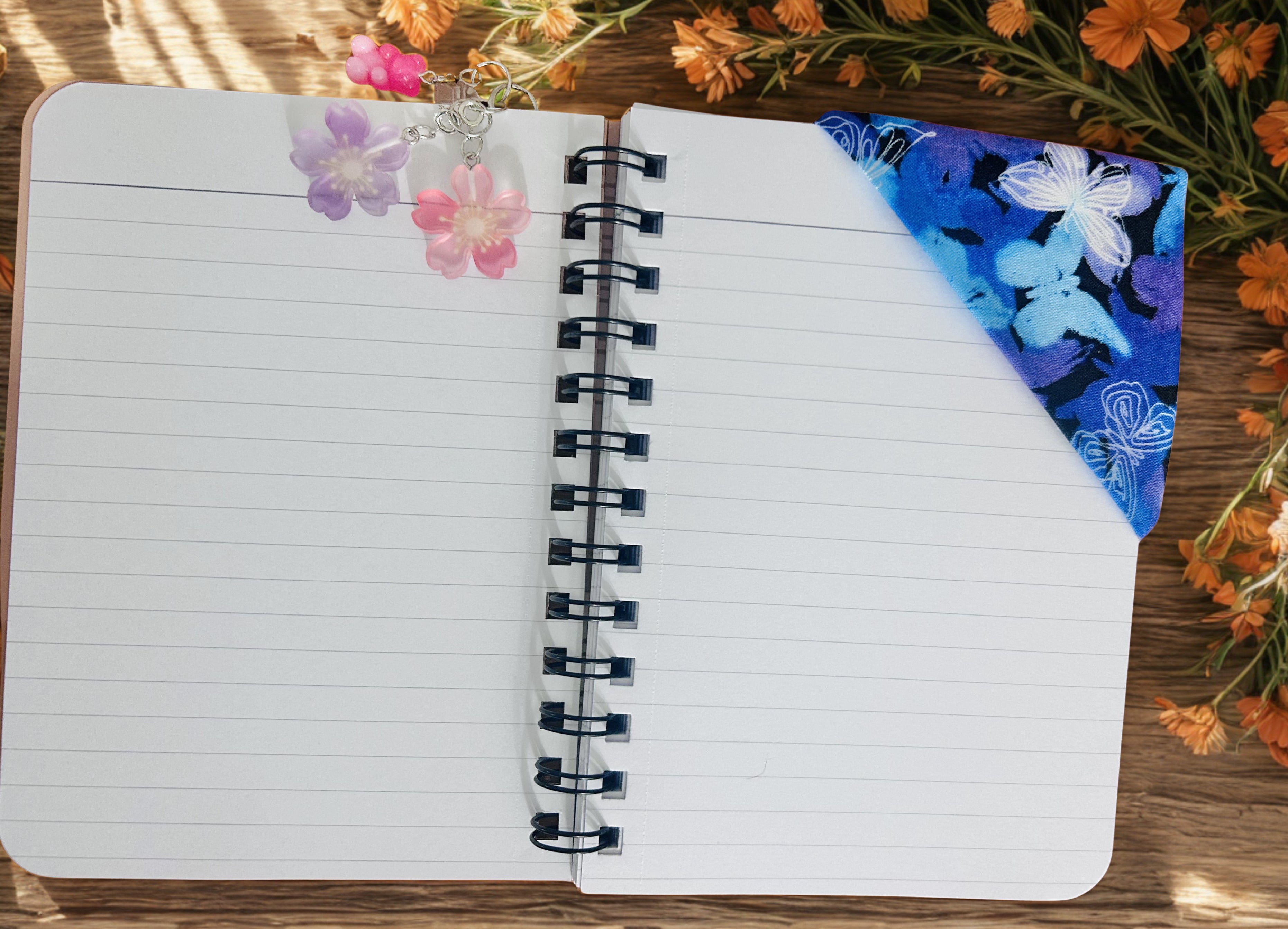The Lined Floral Notebook Set, Butterfly Corner Bookmark & Floral Charm