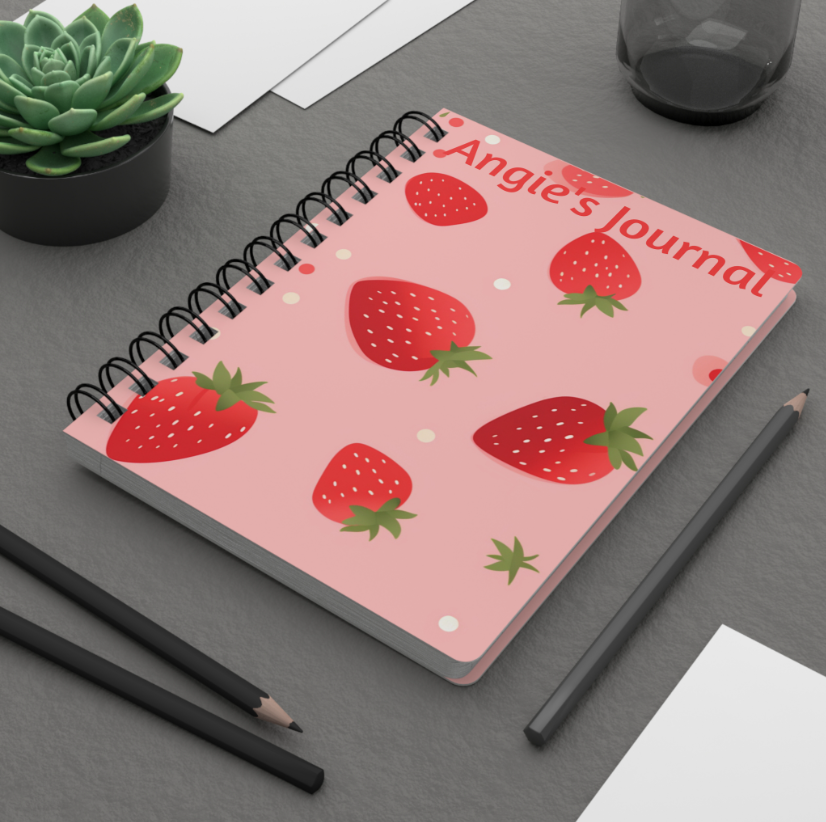 Strawberry Pastel Spiral Bound Journal — Strawberry Fruit Theme Notebook