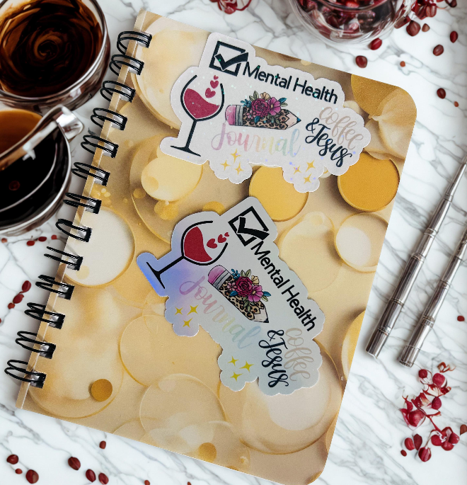 Mental Health Sticker | Coffee, Jesus, Wine, Journal | Christian Self-Care Decal