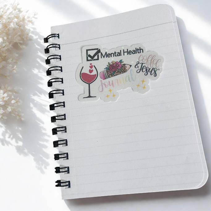 Mental Health Sticker | Coffee, Jesus, Wine, Journal | Christian Self-Care Decal