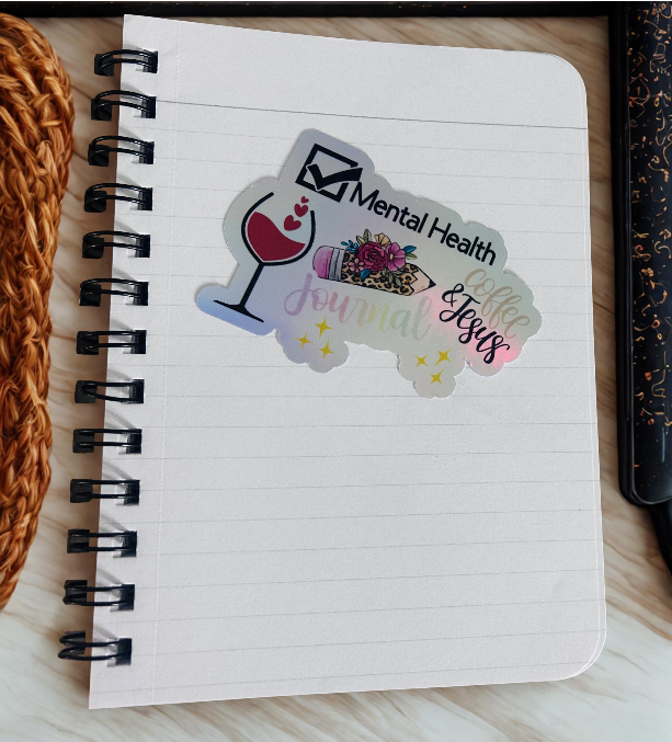 Mental Health Sticker | Coffee, Jesus, Wine, Journal | Christian Self-Care Decal