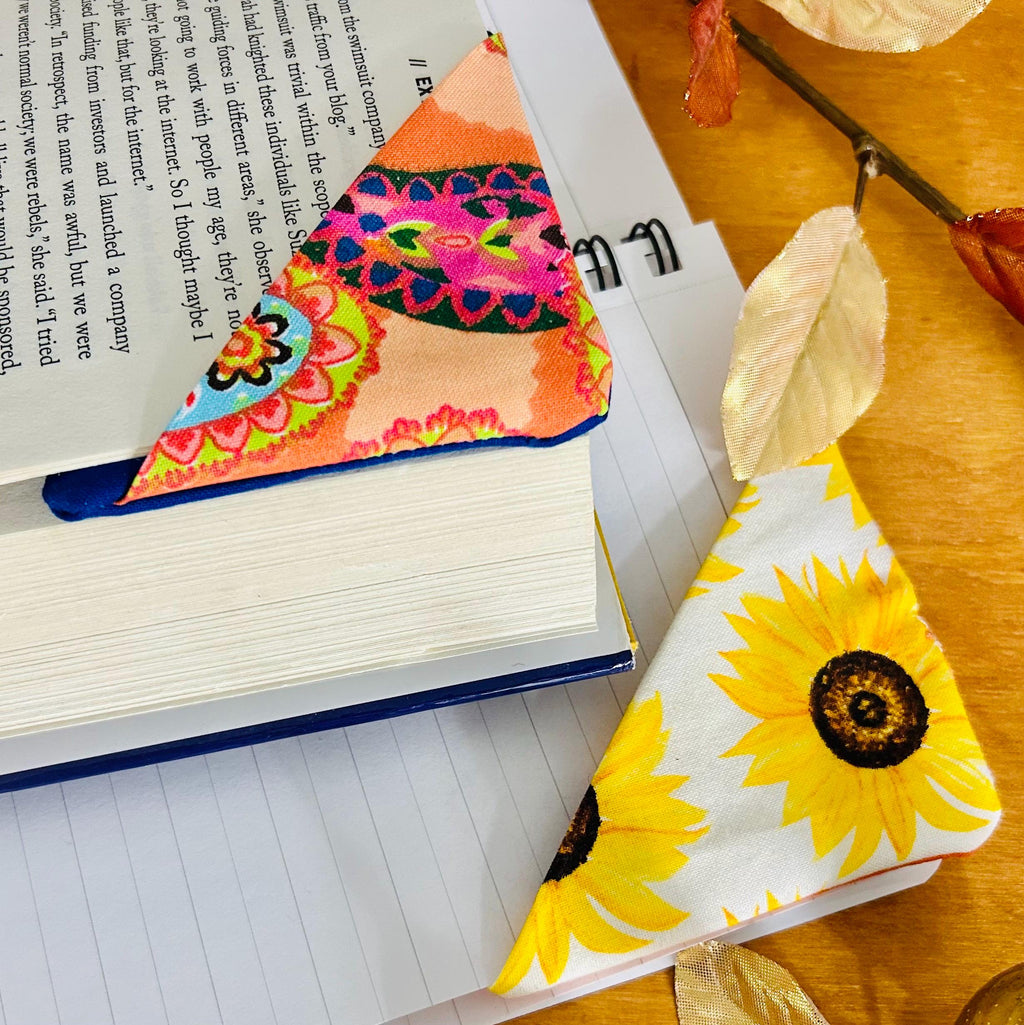 Handmade (Set of 2) Page Holders, Abstract Food Coffee Fabric Corner Bookmarks